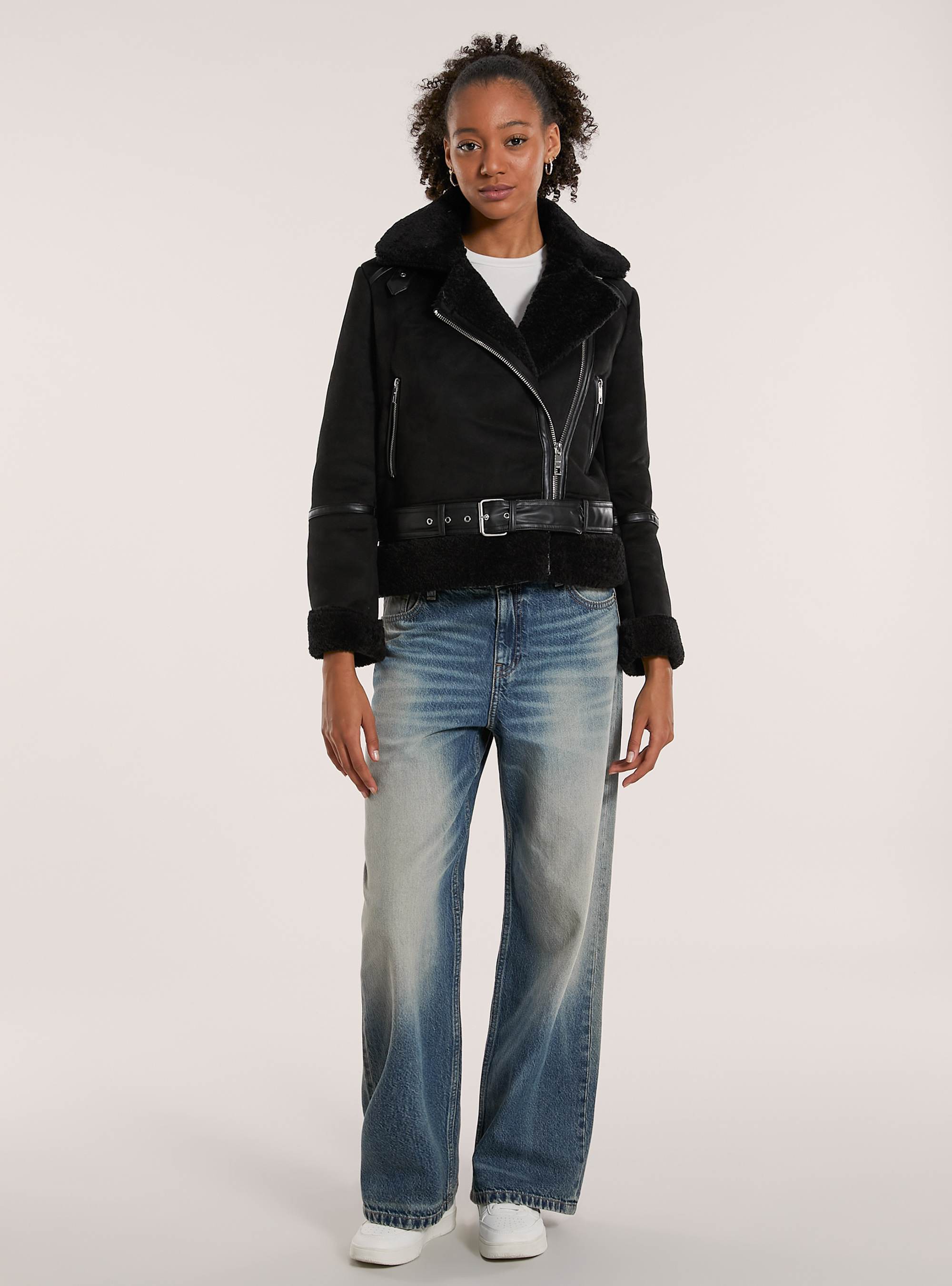 Suede-effect sheepskin jacket, BK1 BLACK