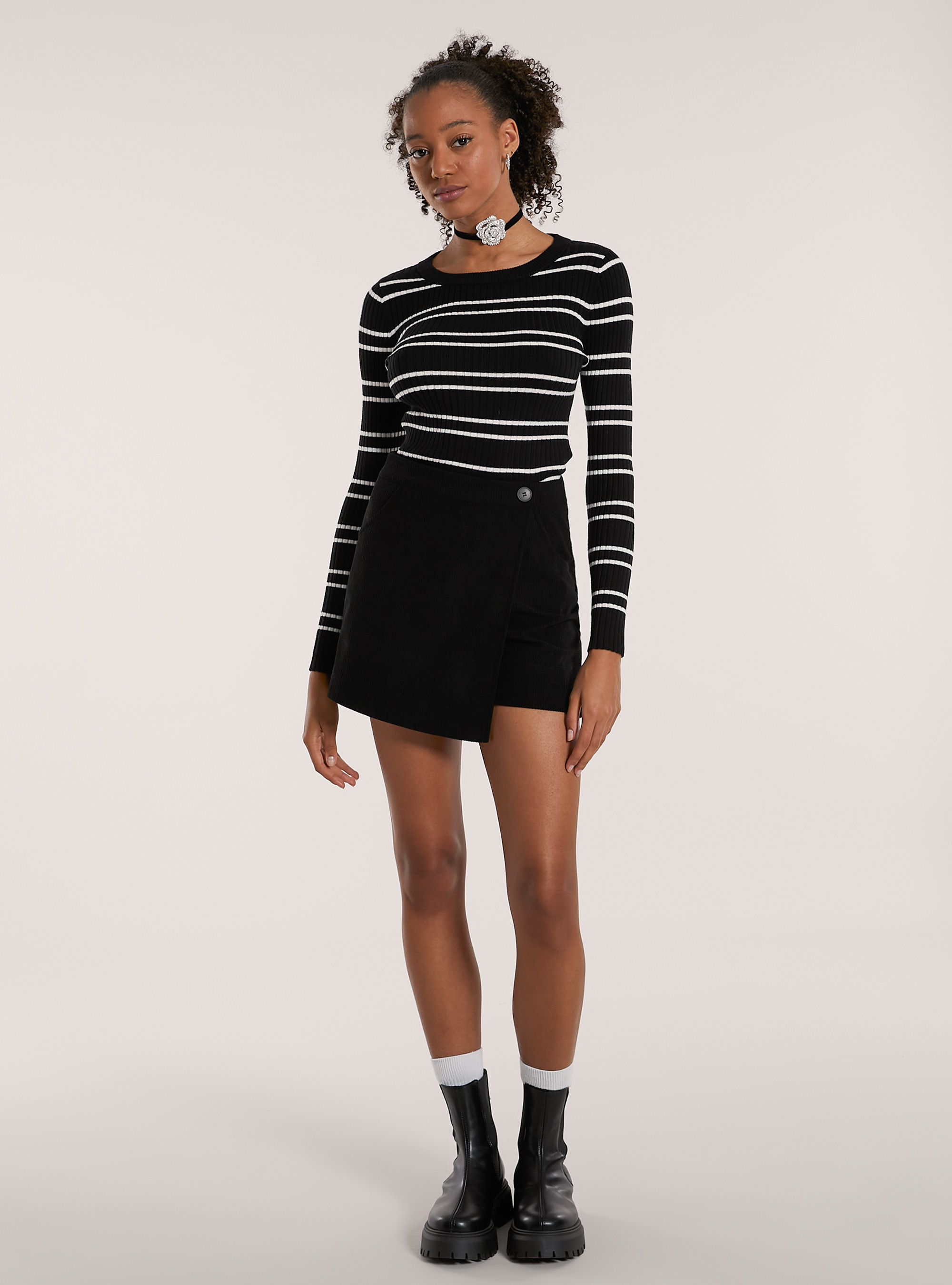 Skorts in velluto a coste, BK1 BLACK