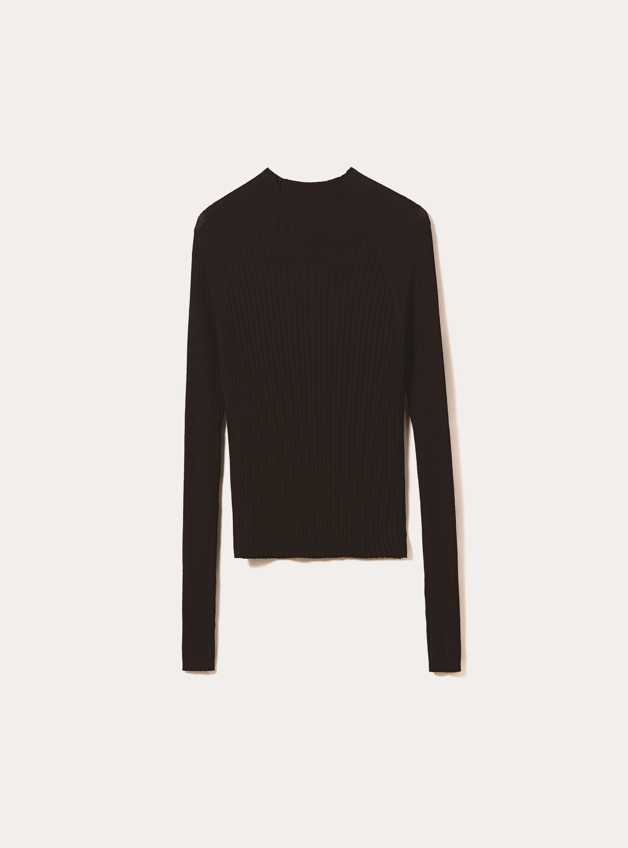 Mid-neck ribbed pullover, BK1 BLACK