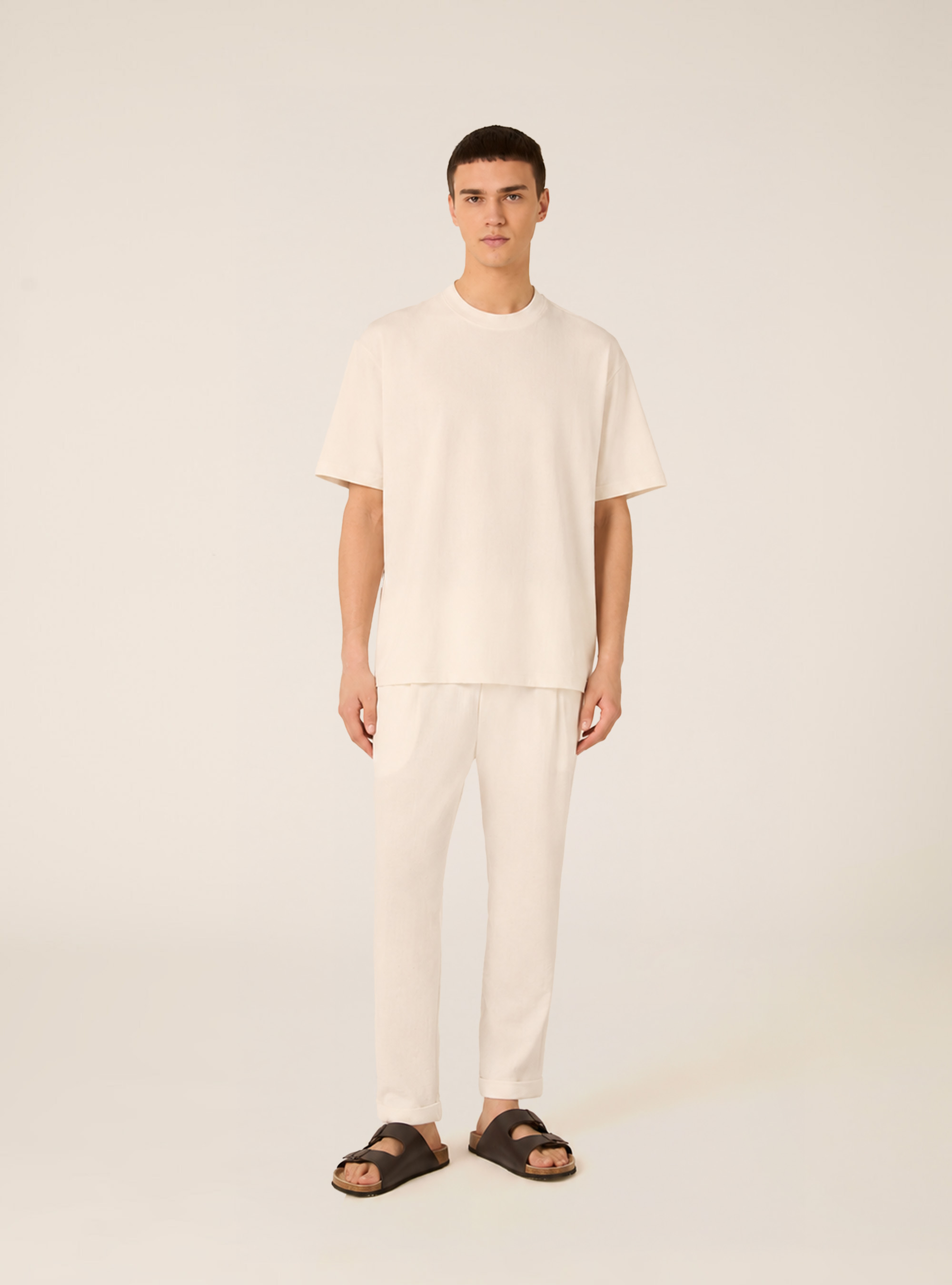 Maglietta Oversize con Spacchetti Laterali, PANNA