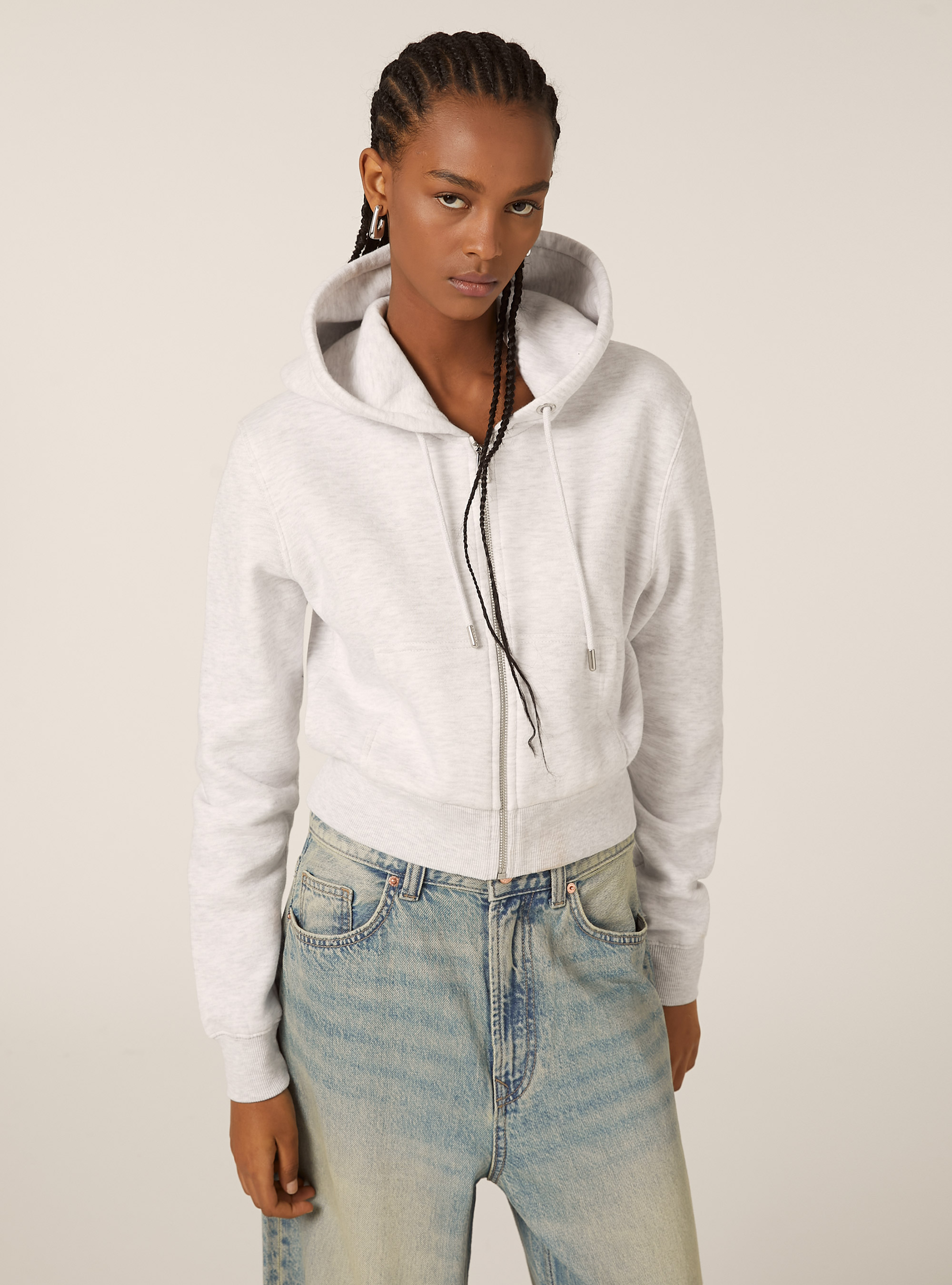 Sweat à capuche zippé court, MGY3 GREY MEL LIGHT