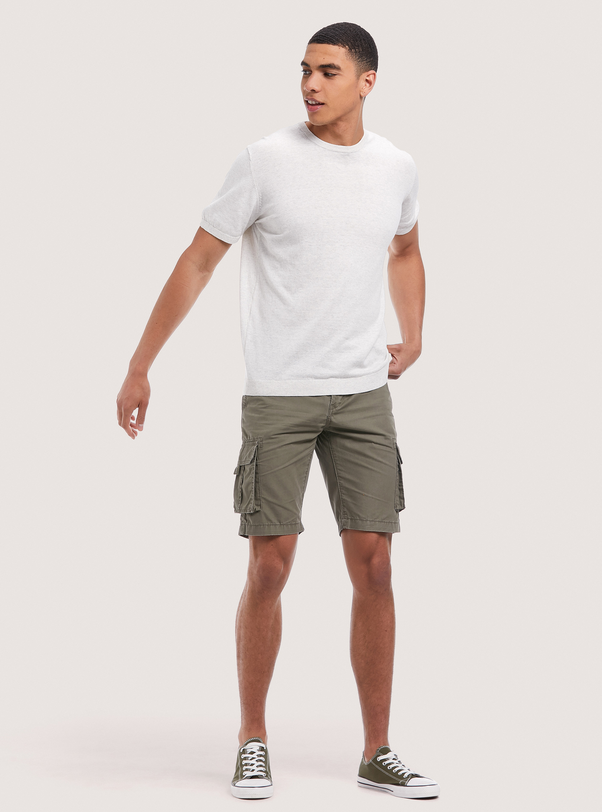 Short-sleeved cotton pullover, C148 ICE MELANGE