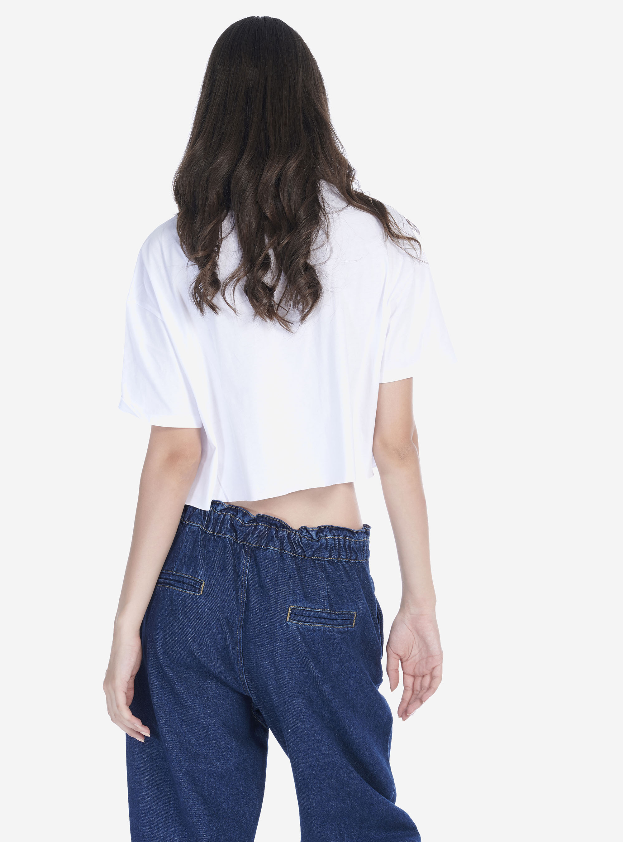 T-shirt crop con stampa fluo, BIANCO