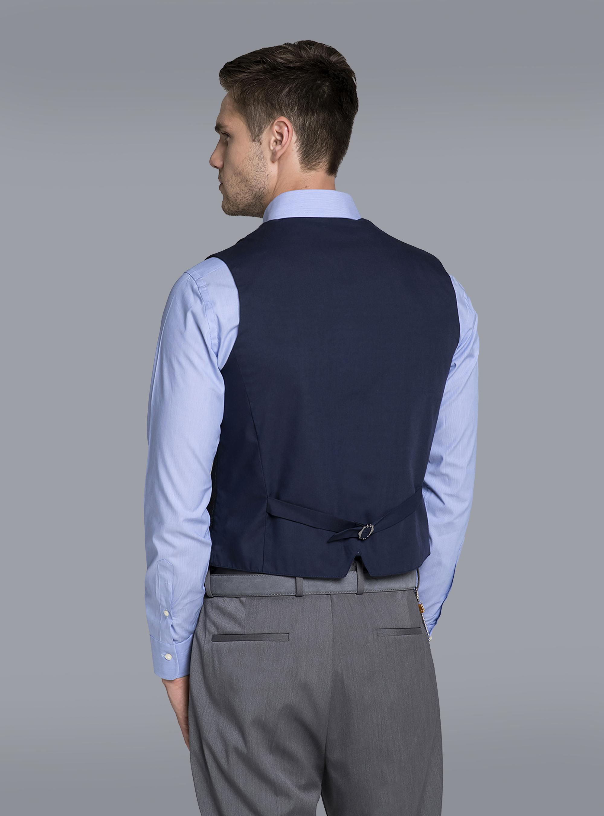 Gilet monopetto gessato, BLUE NAVY