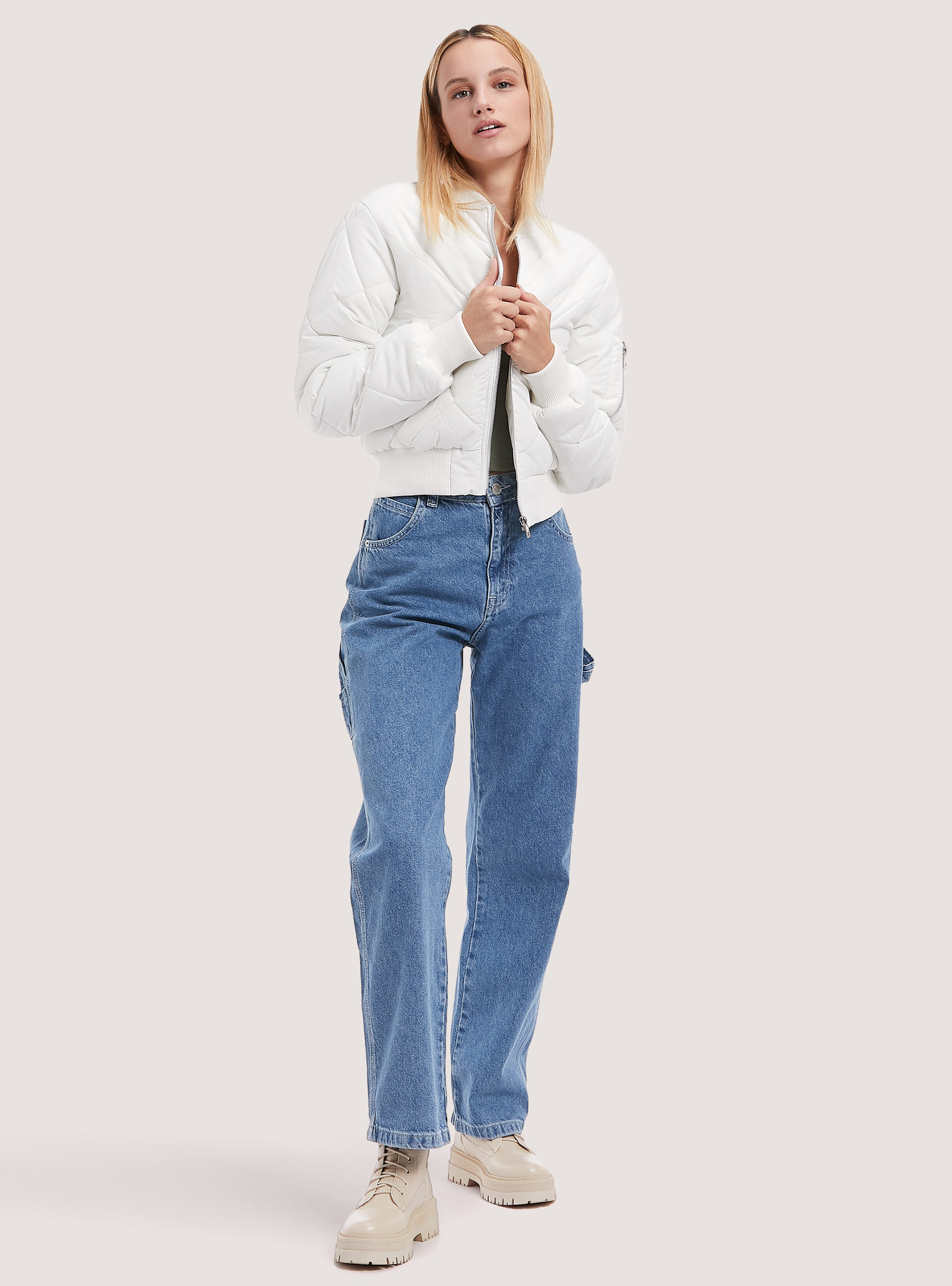 Cropped bomber jacket with recycled padding, WH2 WHITE