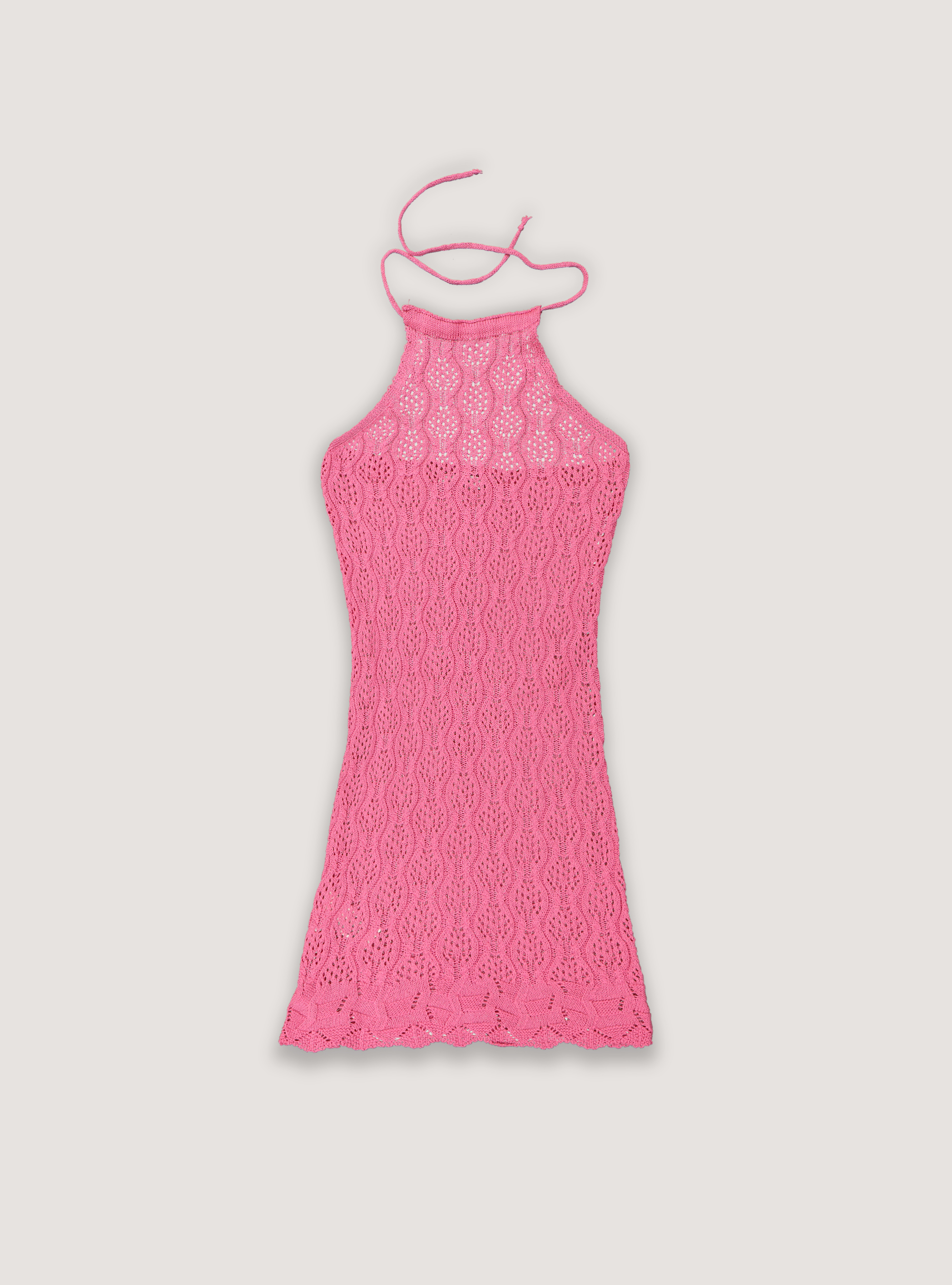 Abito in maglia crochet con scollo halter, FX1 DARK FUXIA