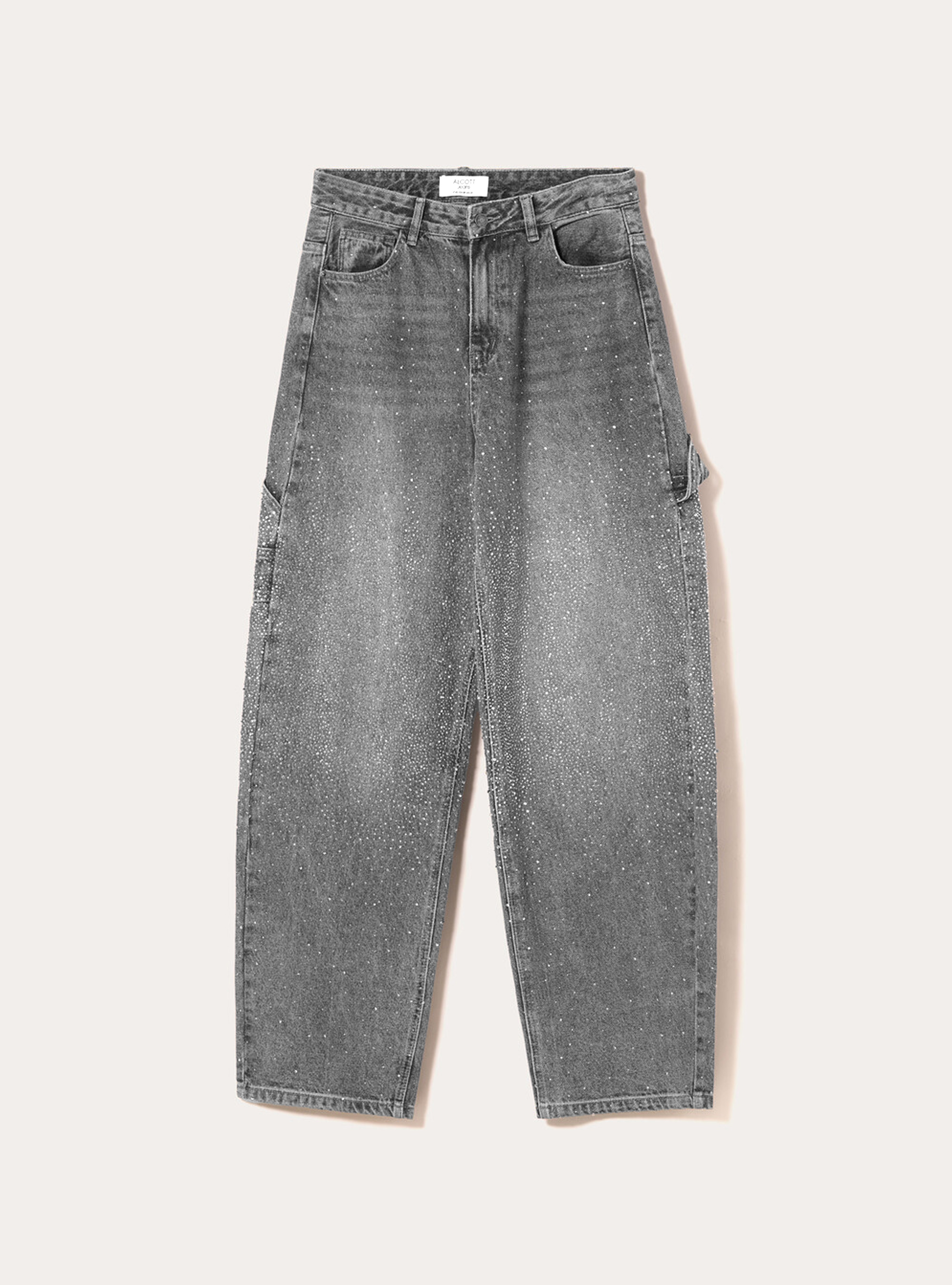 Vaqueros anchos de carpintero con strass, D00G GREY