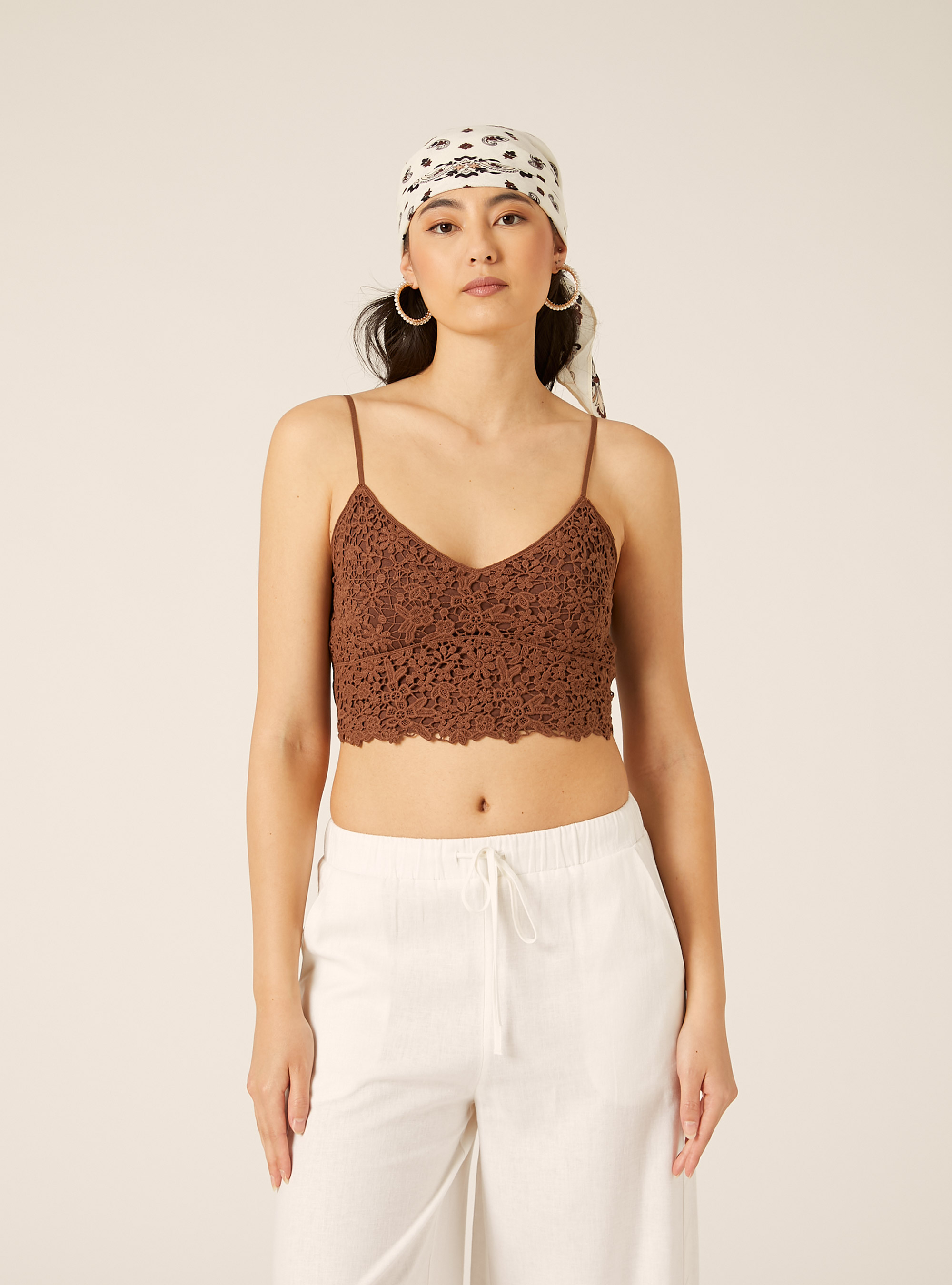 Top crochet con bretelle, BR2 BROWN MEDIUM