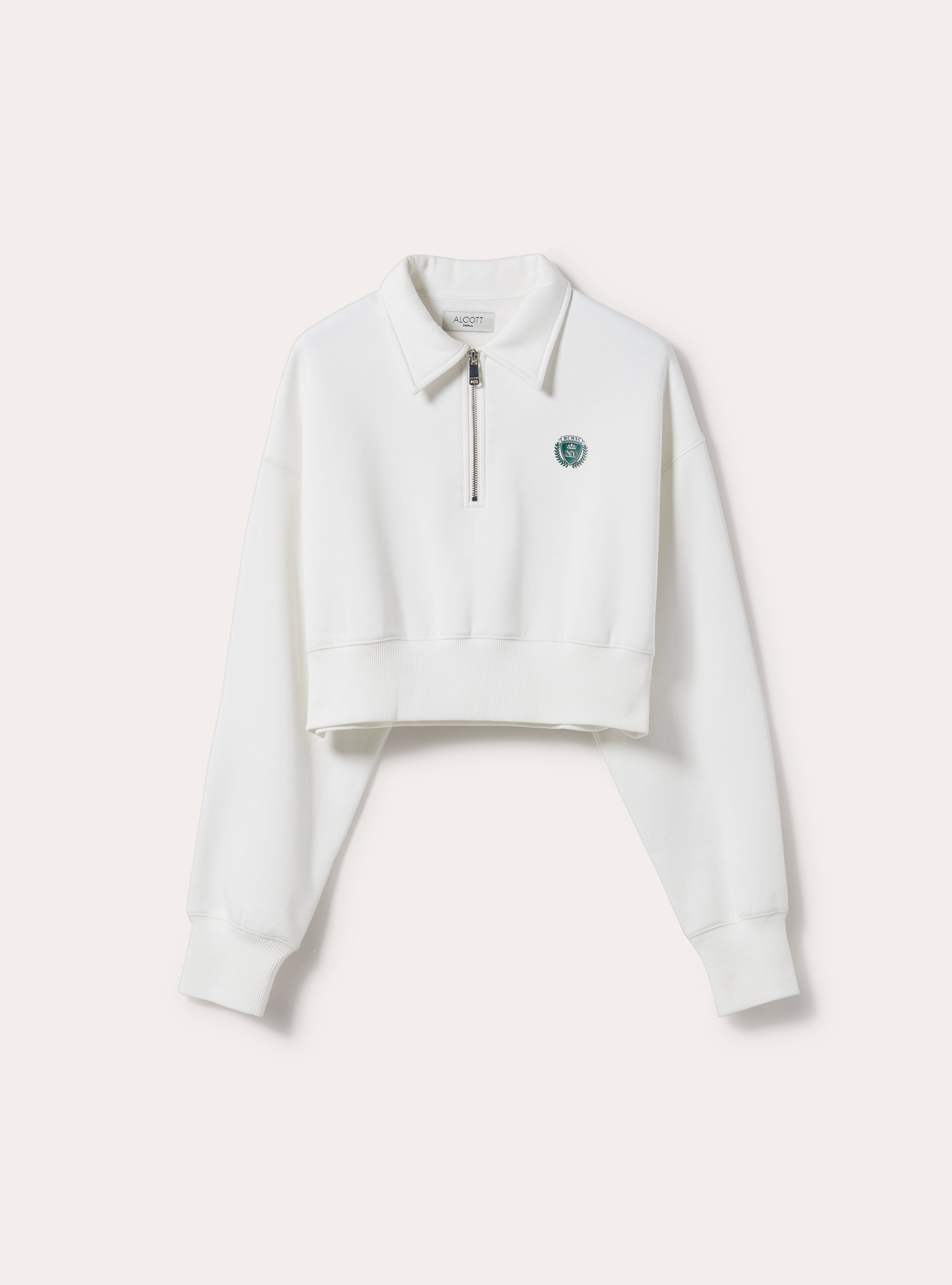 Cropped sweatshirt with polo neck and zip, WH2 WHITE