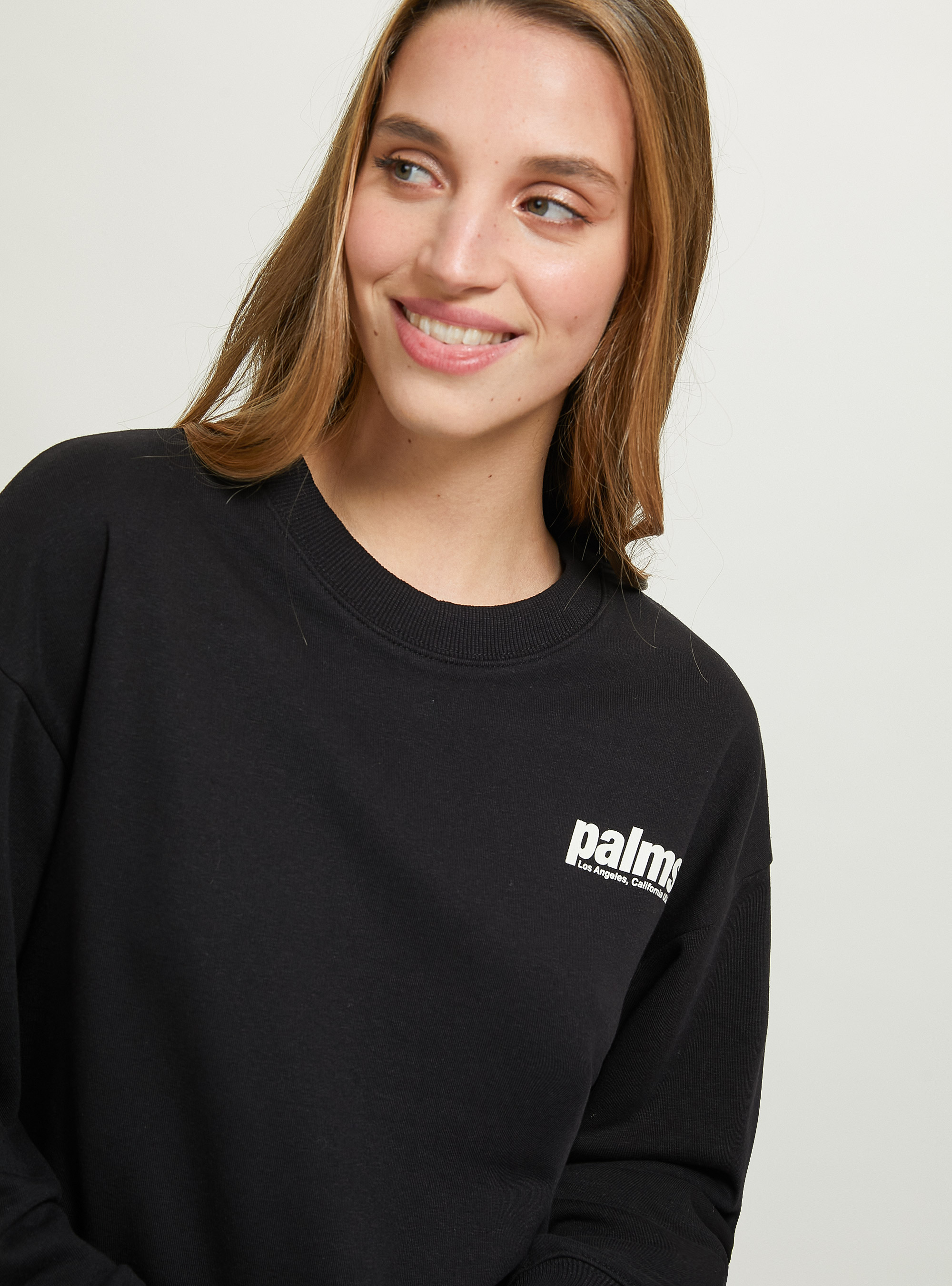 Cropped sweatshirt with lettering print, BK1 BLACK
