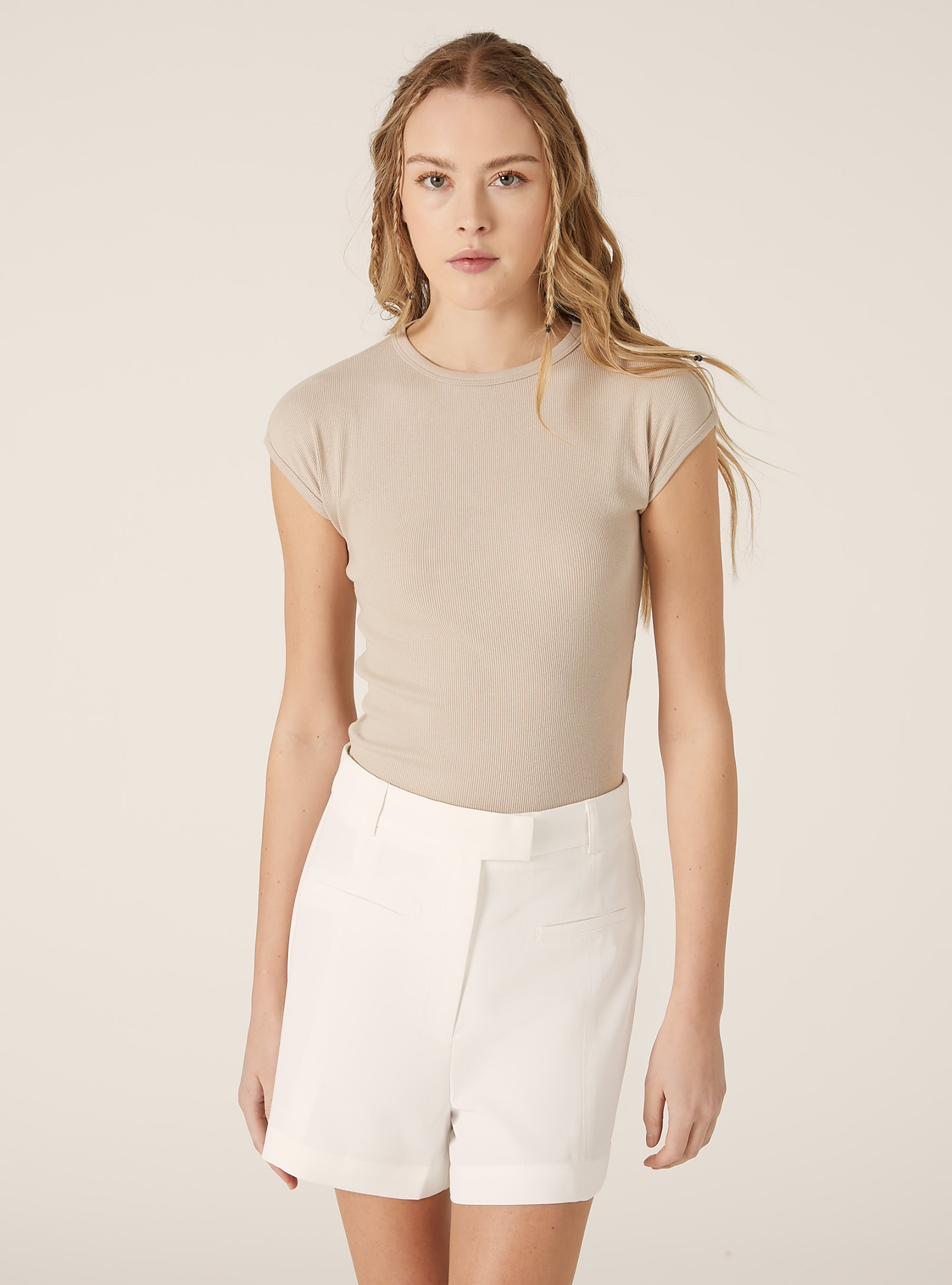 Ribbed bodysuit in stretch cotton, BG2 BEIGE MEDIUM