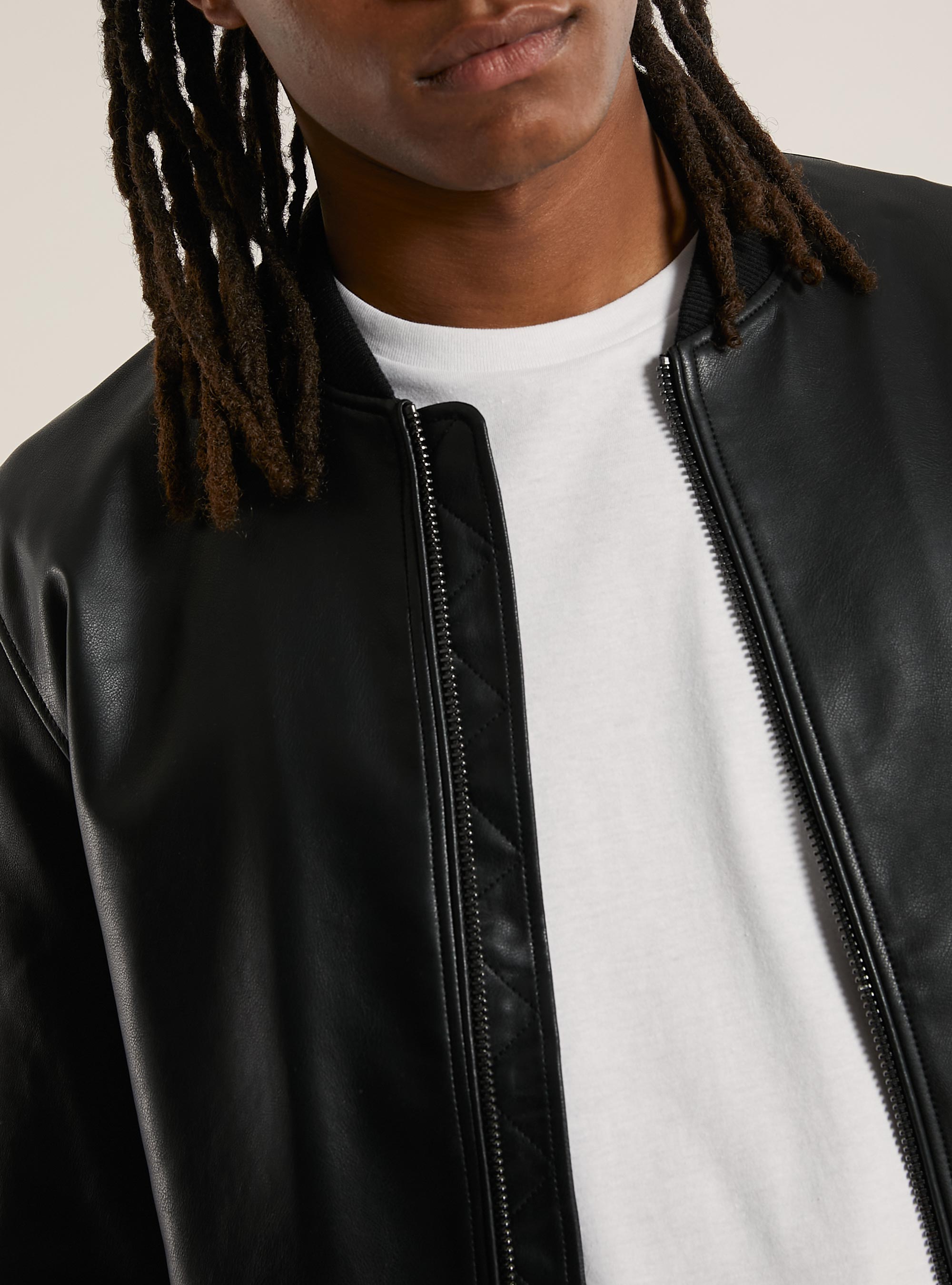 Giubbotto bomber effetto pelle, BK1 BLACK