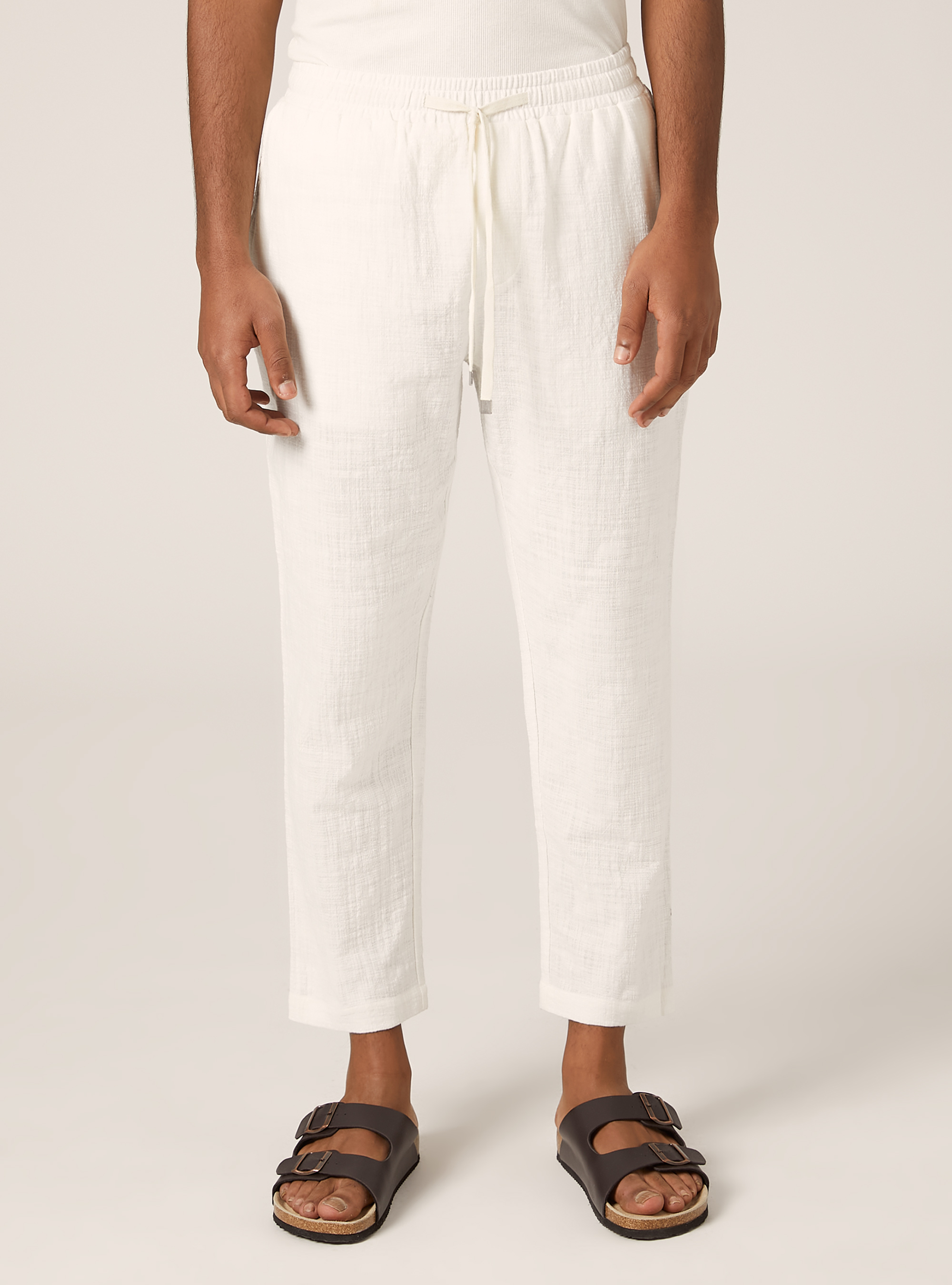 Cotton pants with drawstring waistband, WH2 WHITE
