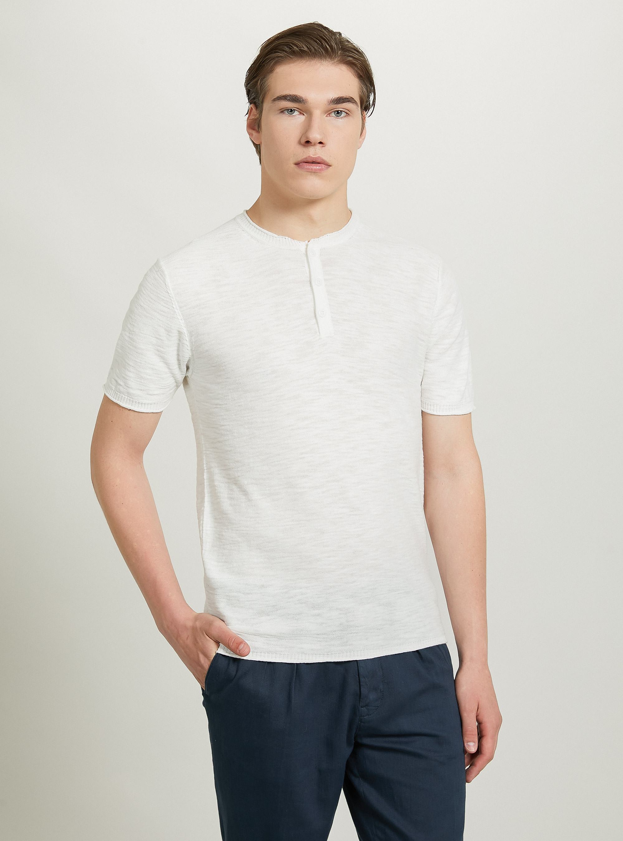 Short-sleeved serafino pullover, WH2 WHITE