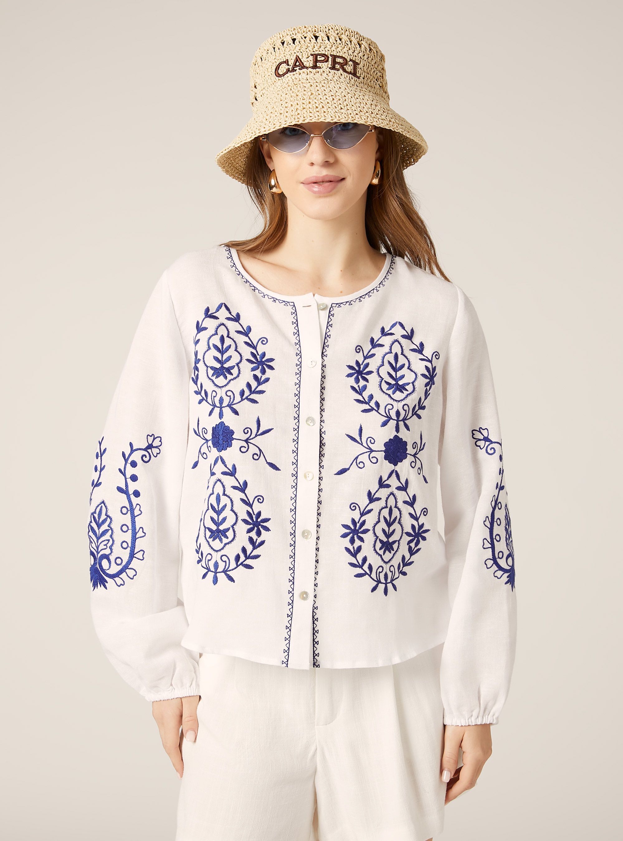 Embroidered linen blend blouse | Alcott | Women's Shirts and