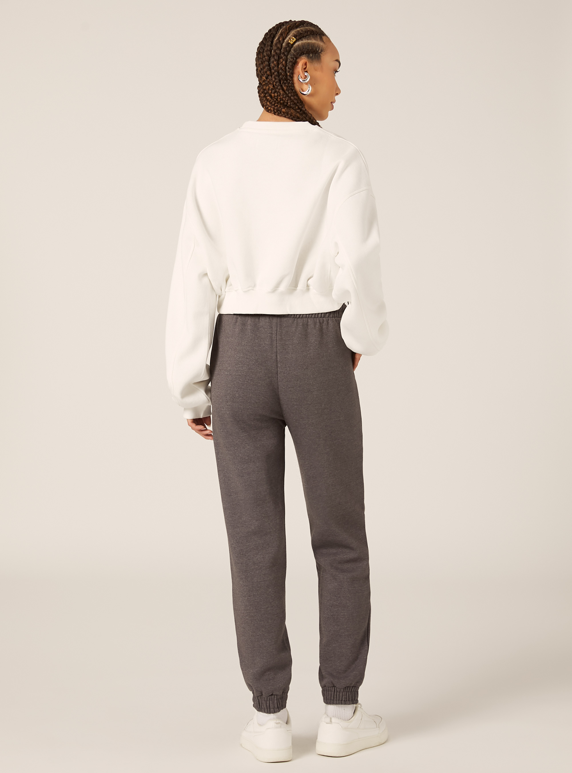 Felpa girocollo in cotone crop, WH2 WHITE