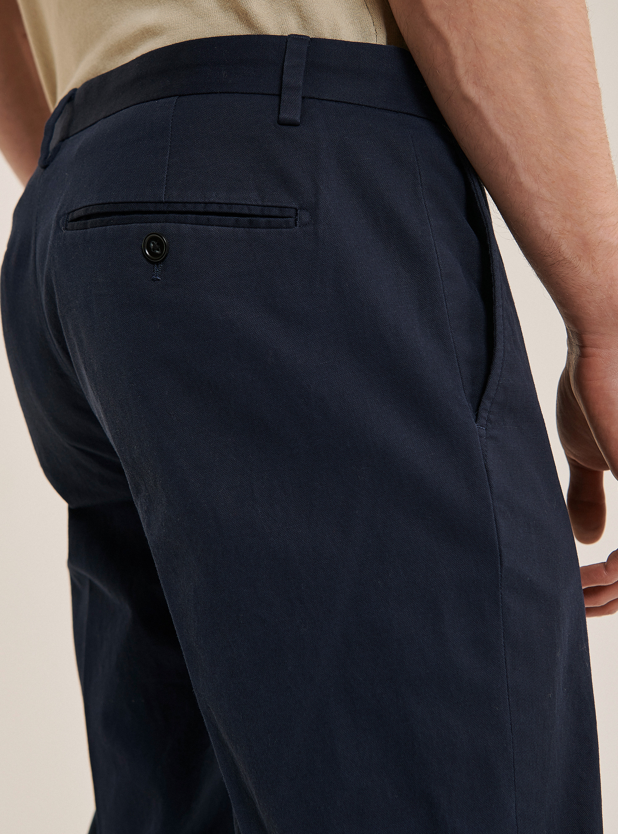 Pantalone per abito in misto lino, AZUL MARINO