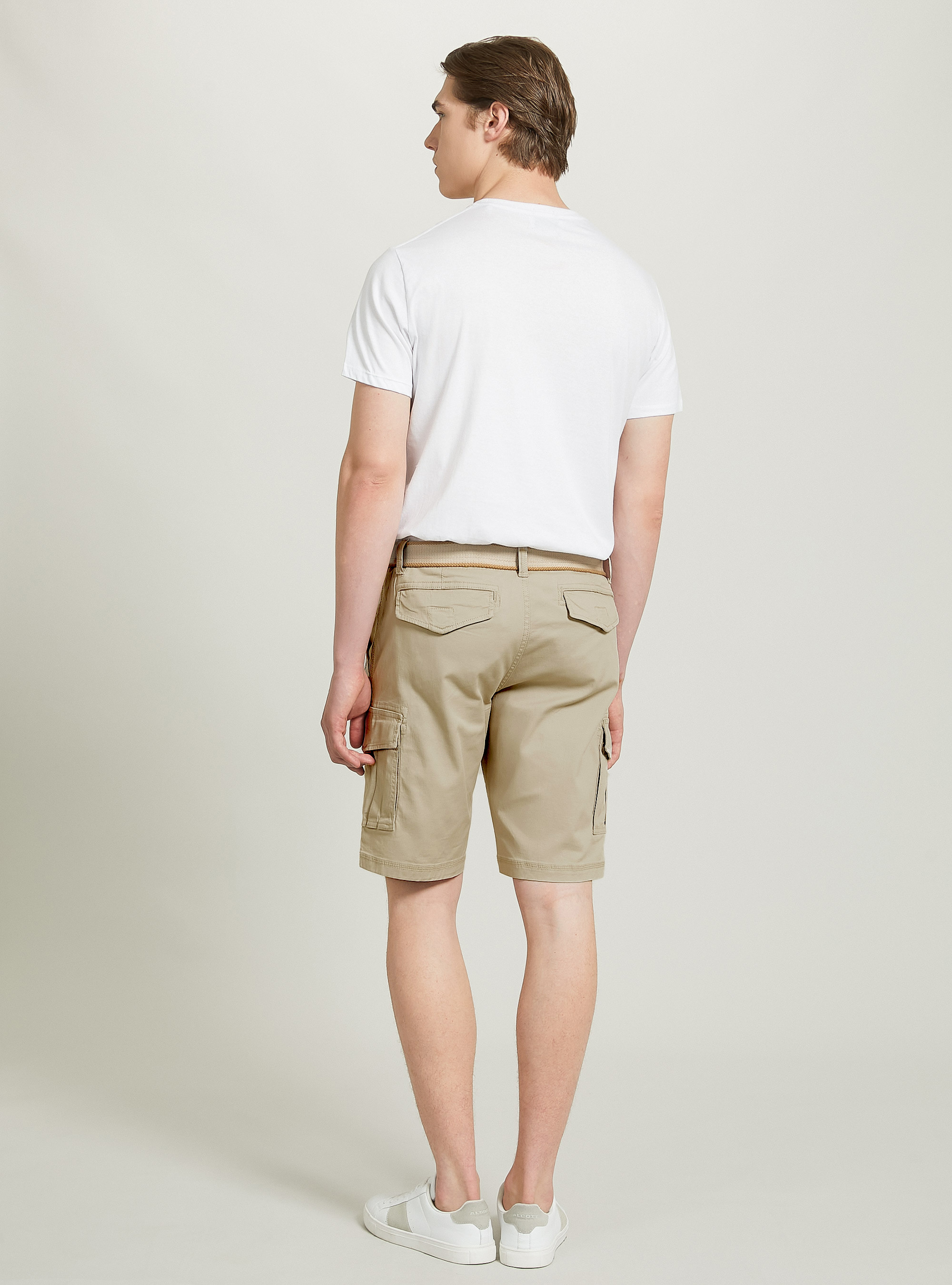 Cotton cargo bermuda shorts with canvas belt, SA2 SAND MEDIUM