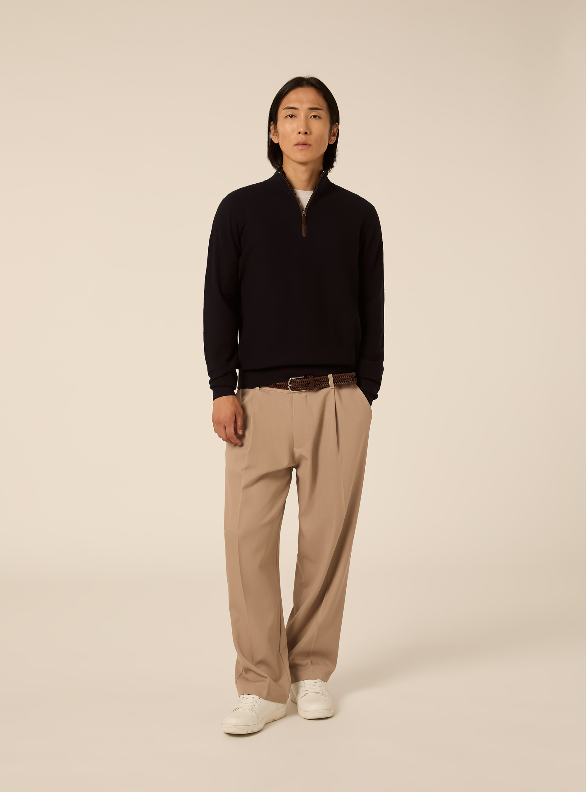 Half zip pullover aus kaschmirmischung mit stehkragen, NA1 NAVY DARK