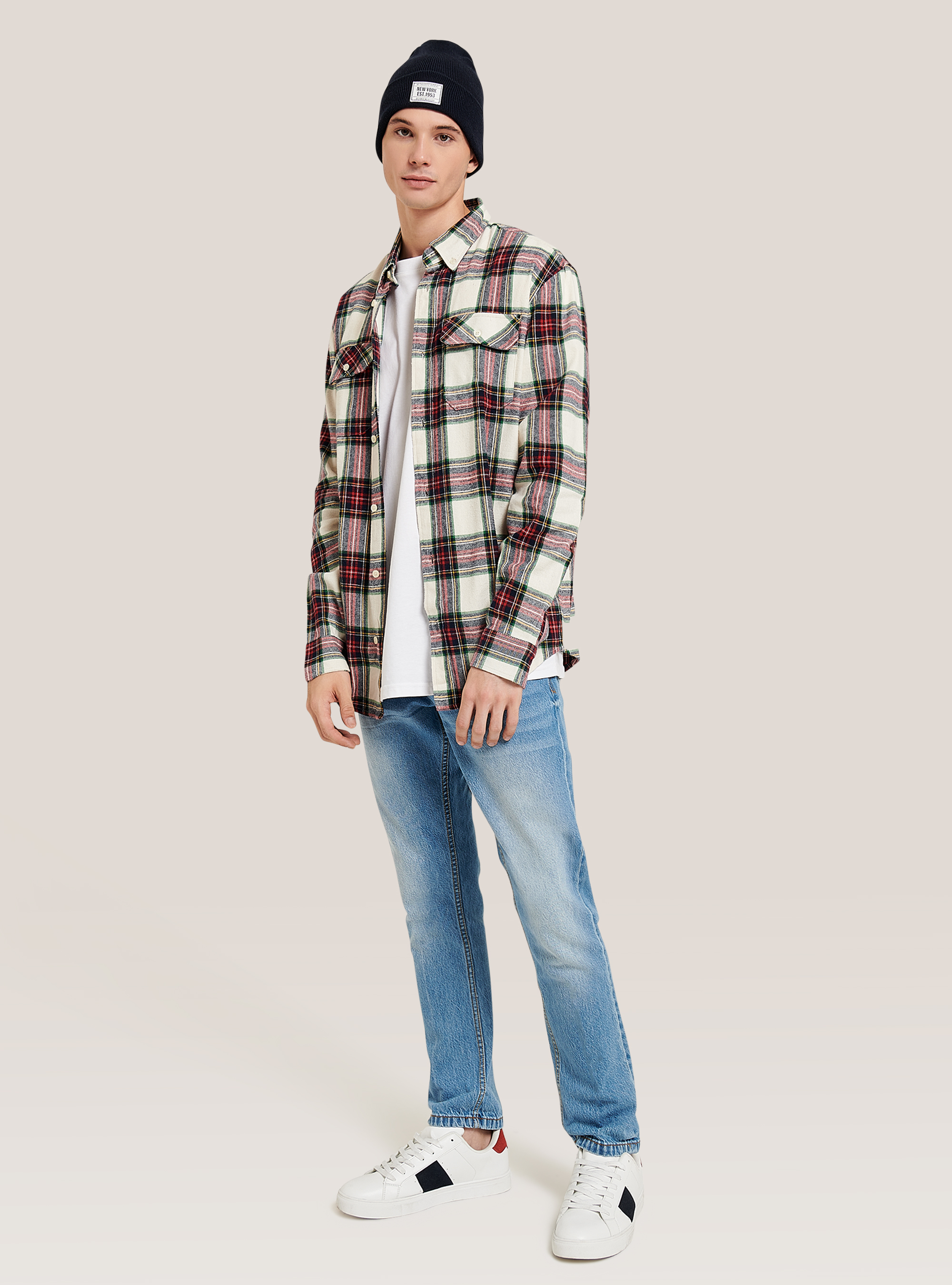 Checked flannel shirt, WHITE
