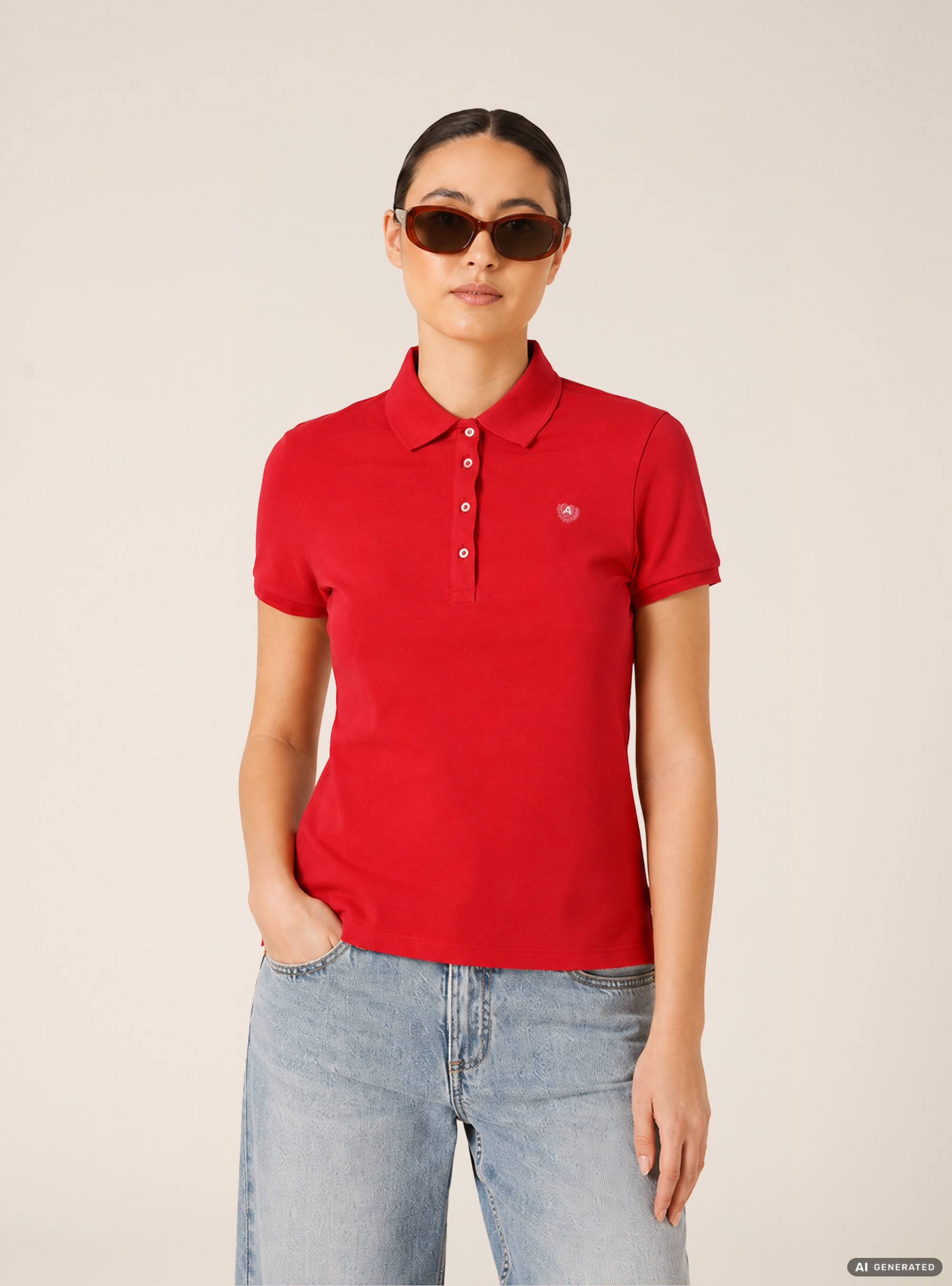 Polo de piqu&eacute; de algod&oacute;n con bordado, RD2 RED MEDIUM