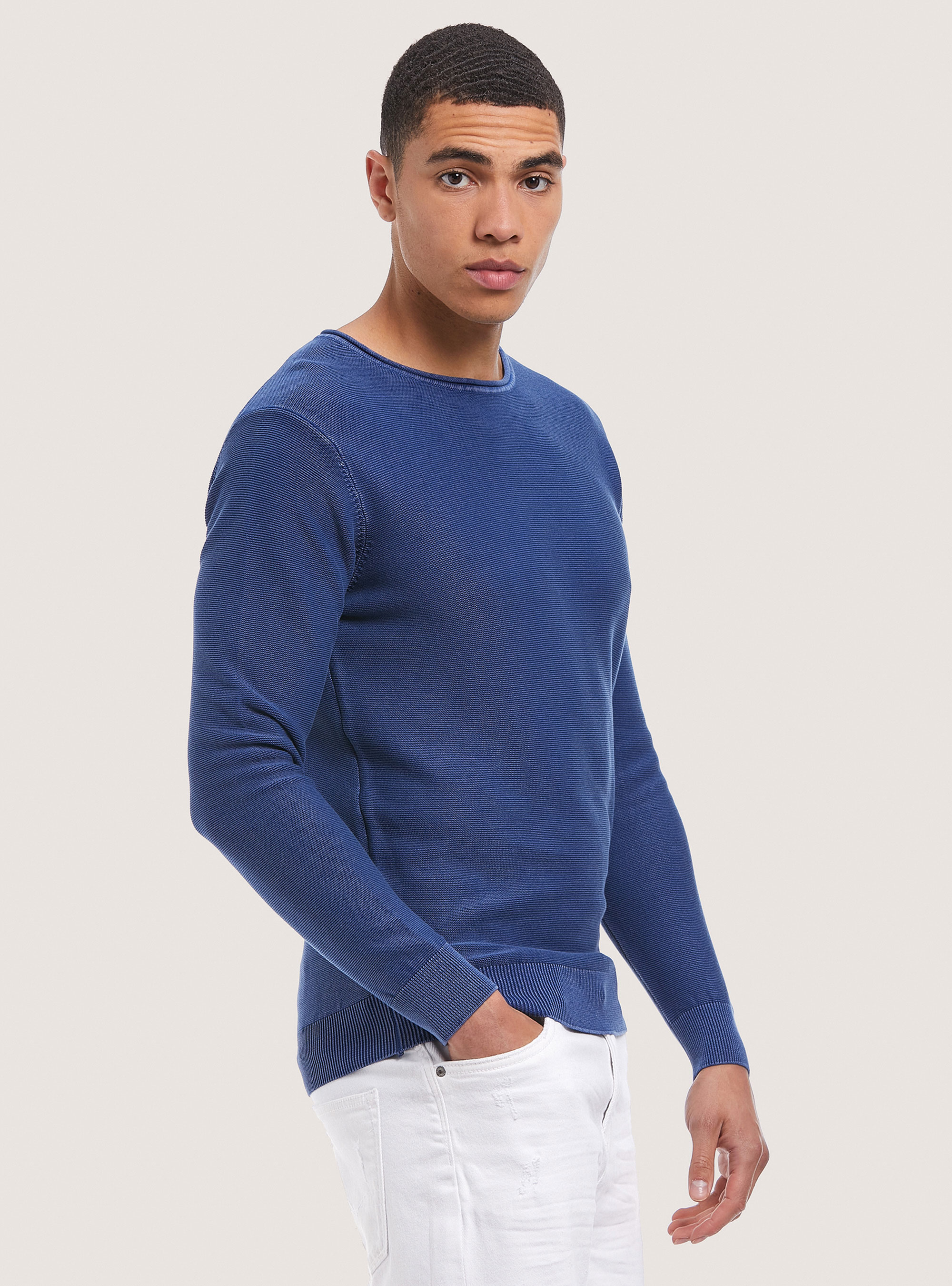 Pullover acidato in cotone, BLU ROYAL