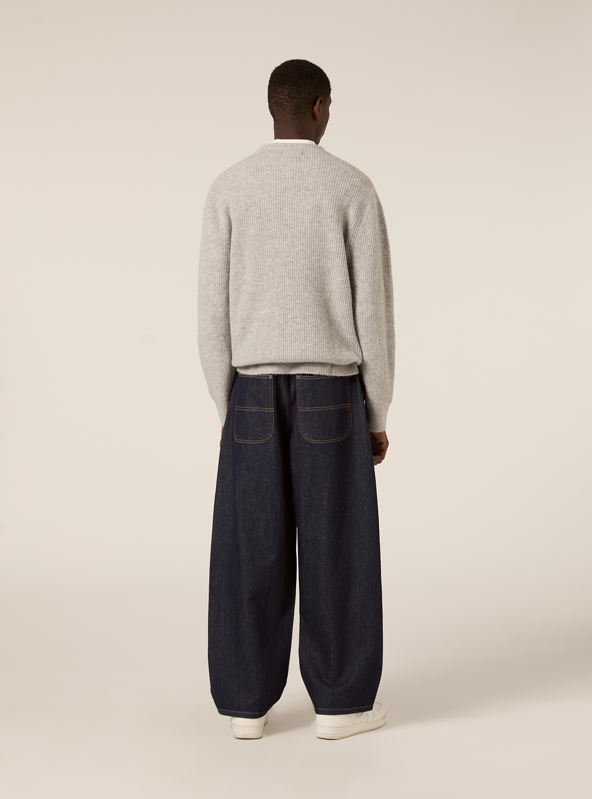 English ribbed crew neck jumper, MGY2 GREY MEL MEDIUM