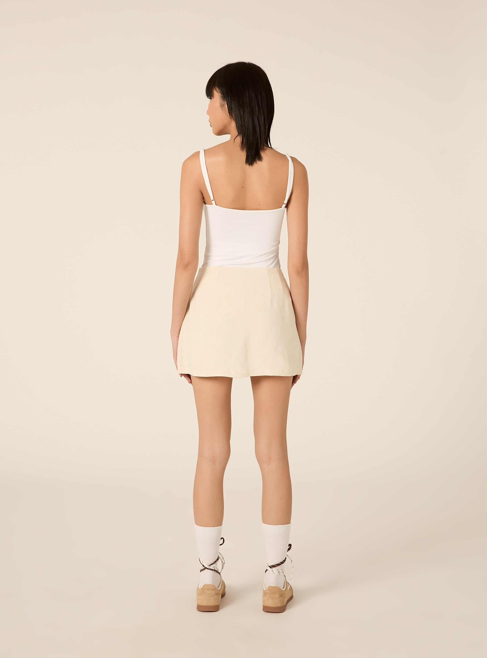 Skort in misto lino, MBG3 BEIGE MEL LIGHT