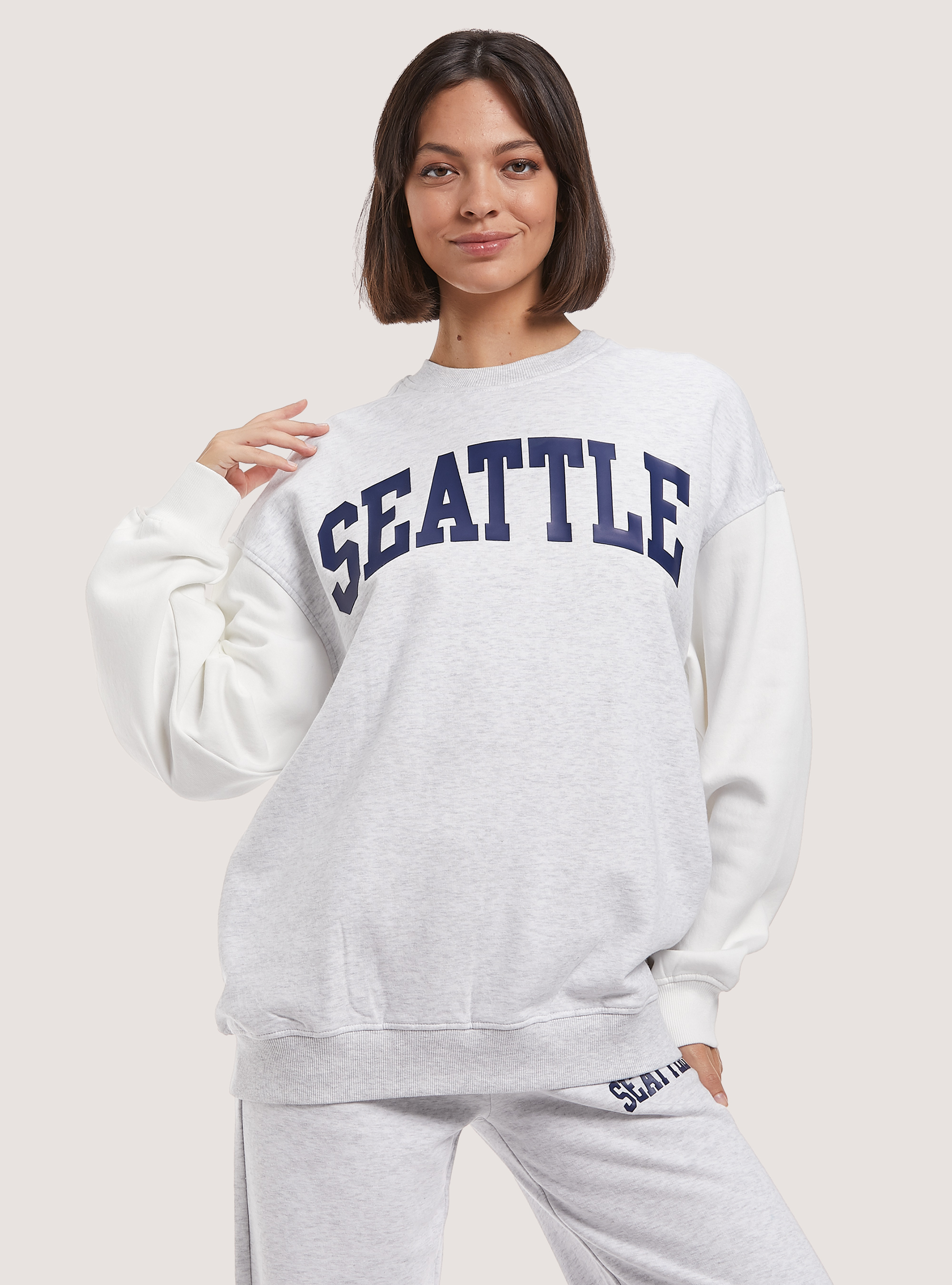 Sweatshirt with print and contrasting sleeves, MGY3 GREY MEL LIGHT