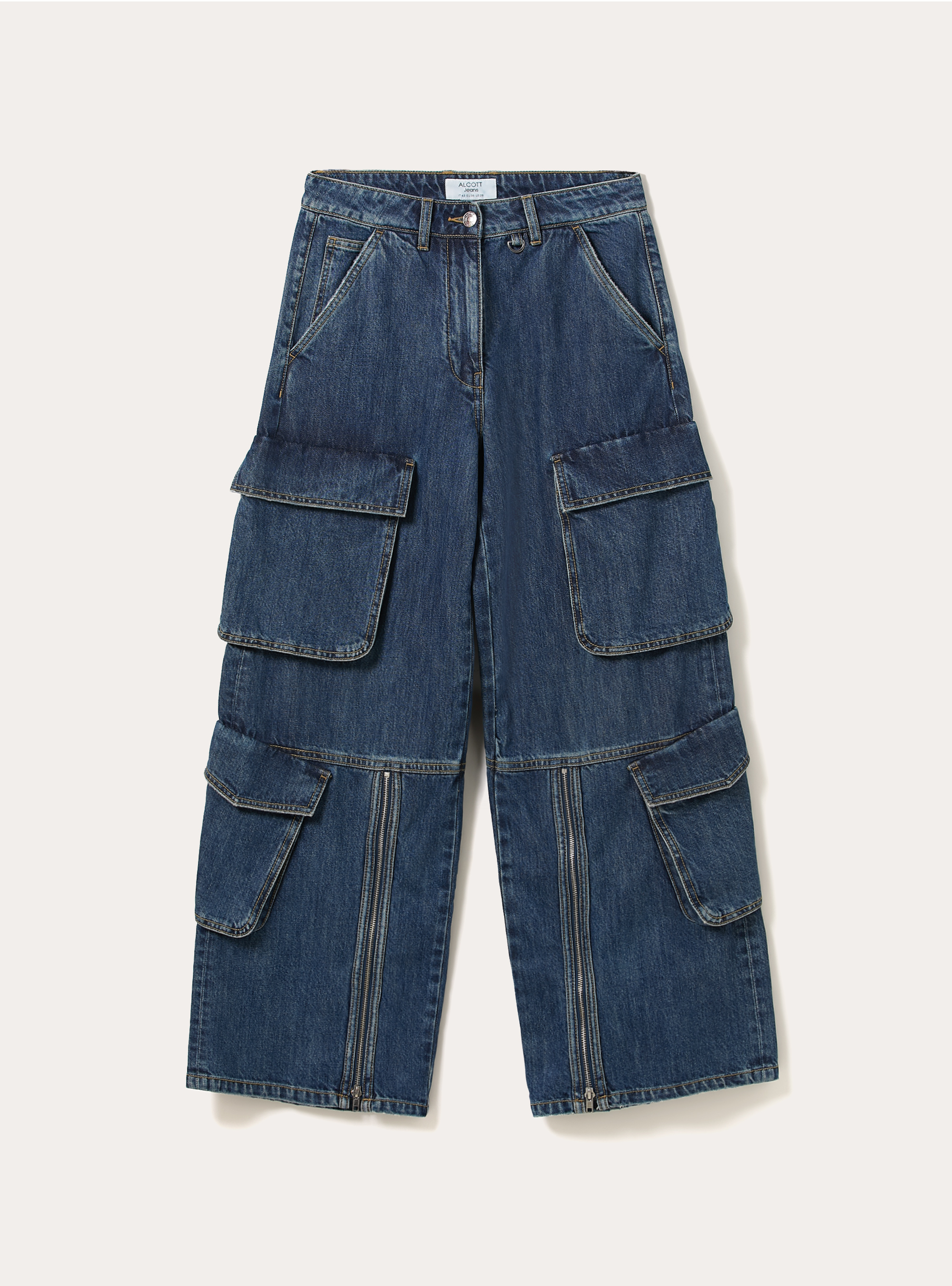 Cargo jeans with zip details, D003 MEDIUM BLUE