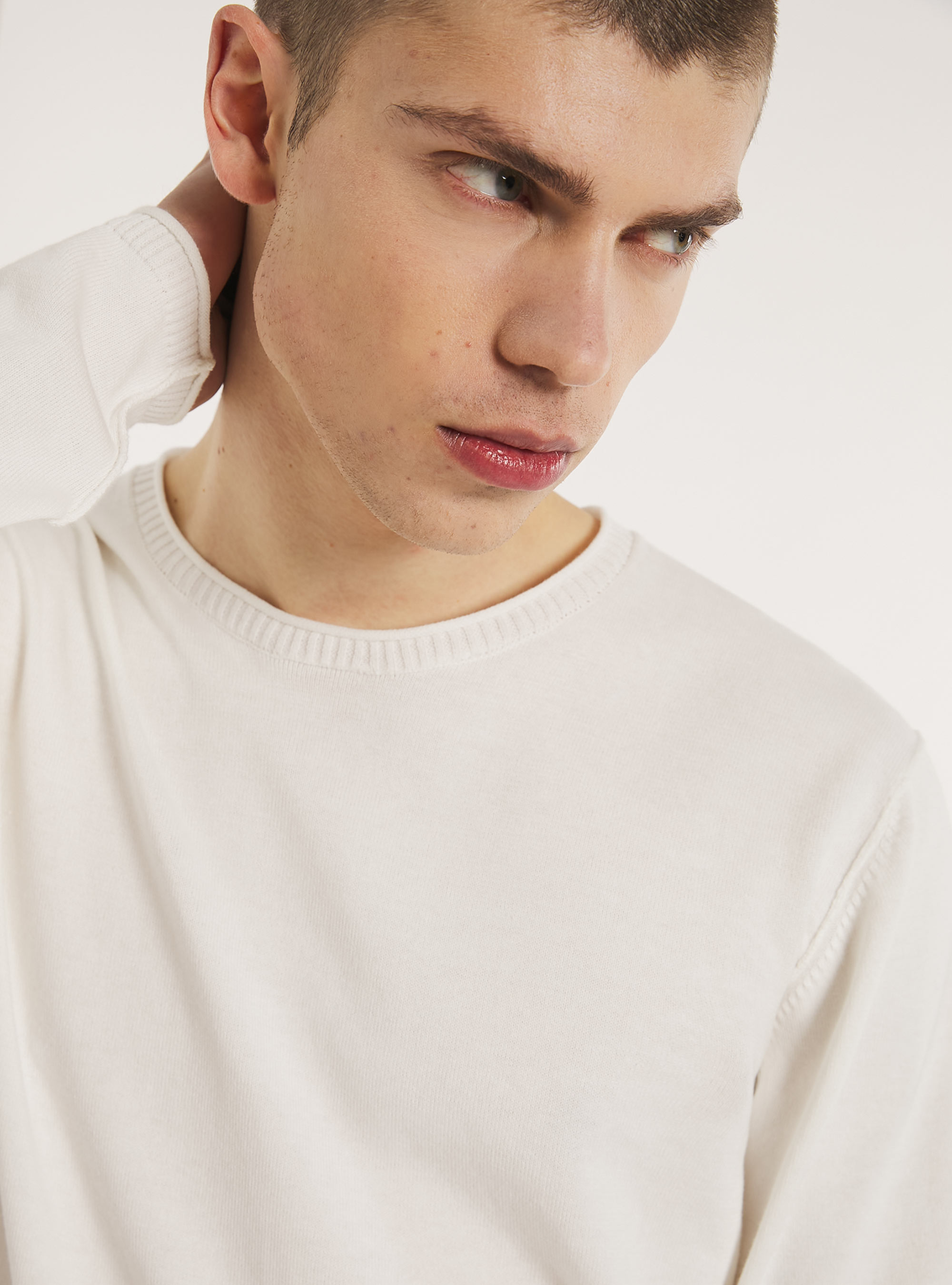 Round-neck cotton pullover, WH2 WHITE