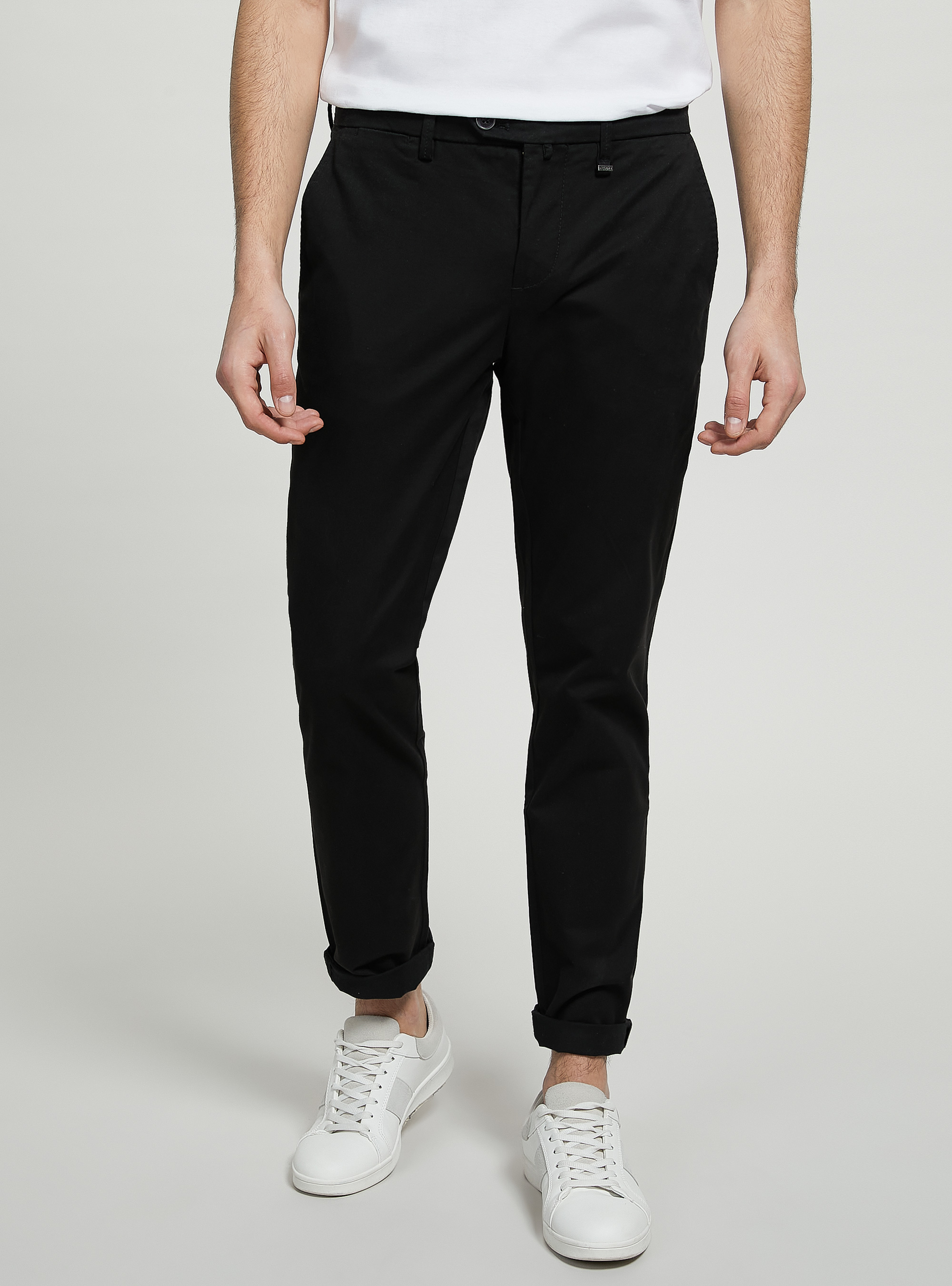 Stretch cotton twill chinos, BK1 BLACK