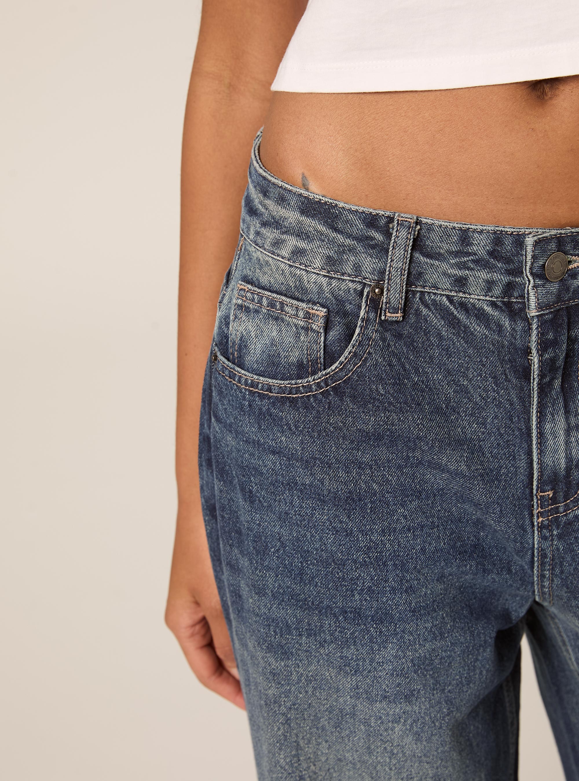 Jeans wide leg con risvolto, D003 MEDIUM BLUE