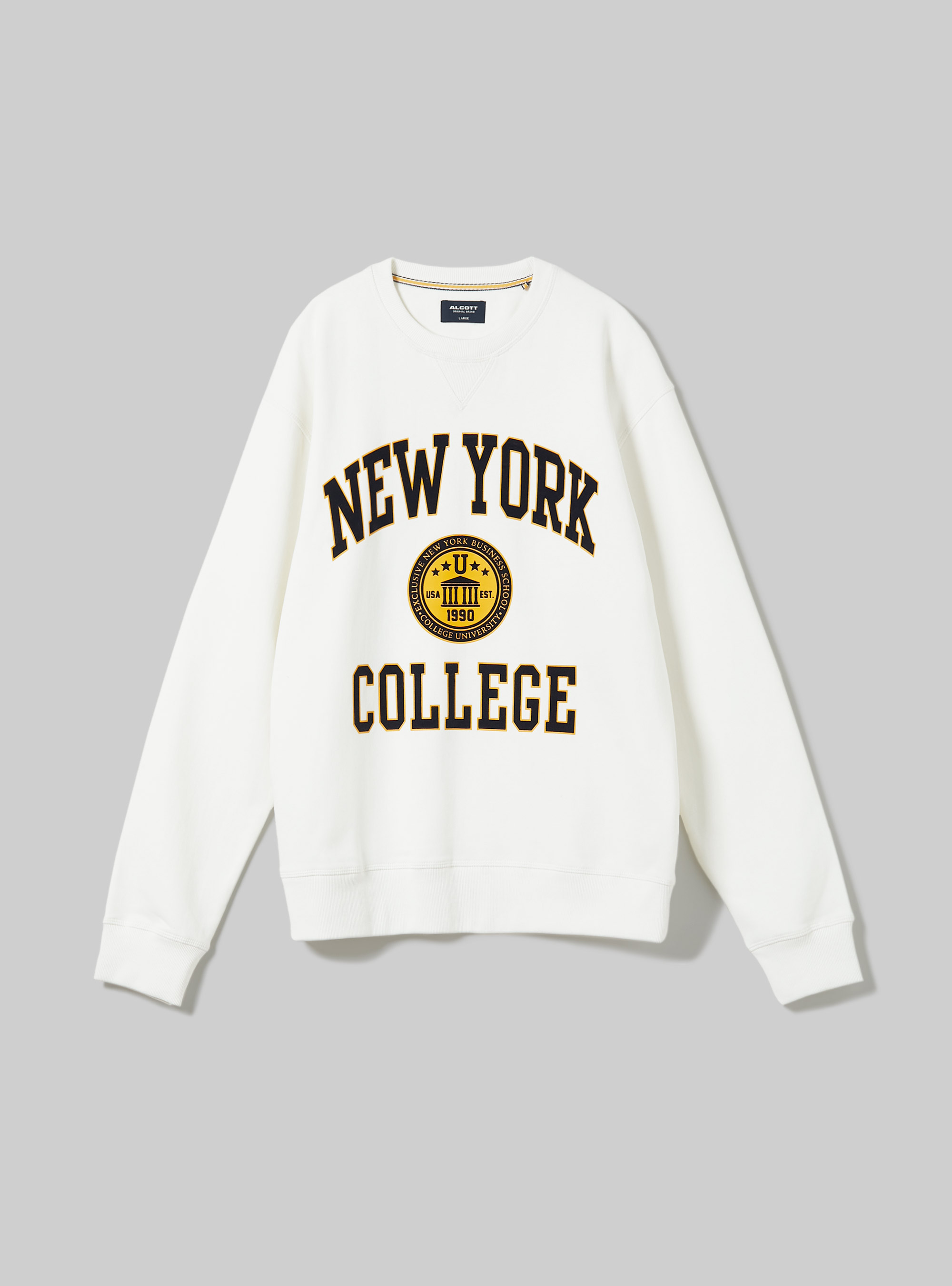 Crew-neck sweatshirt with college print, WH2 WHITE