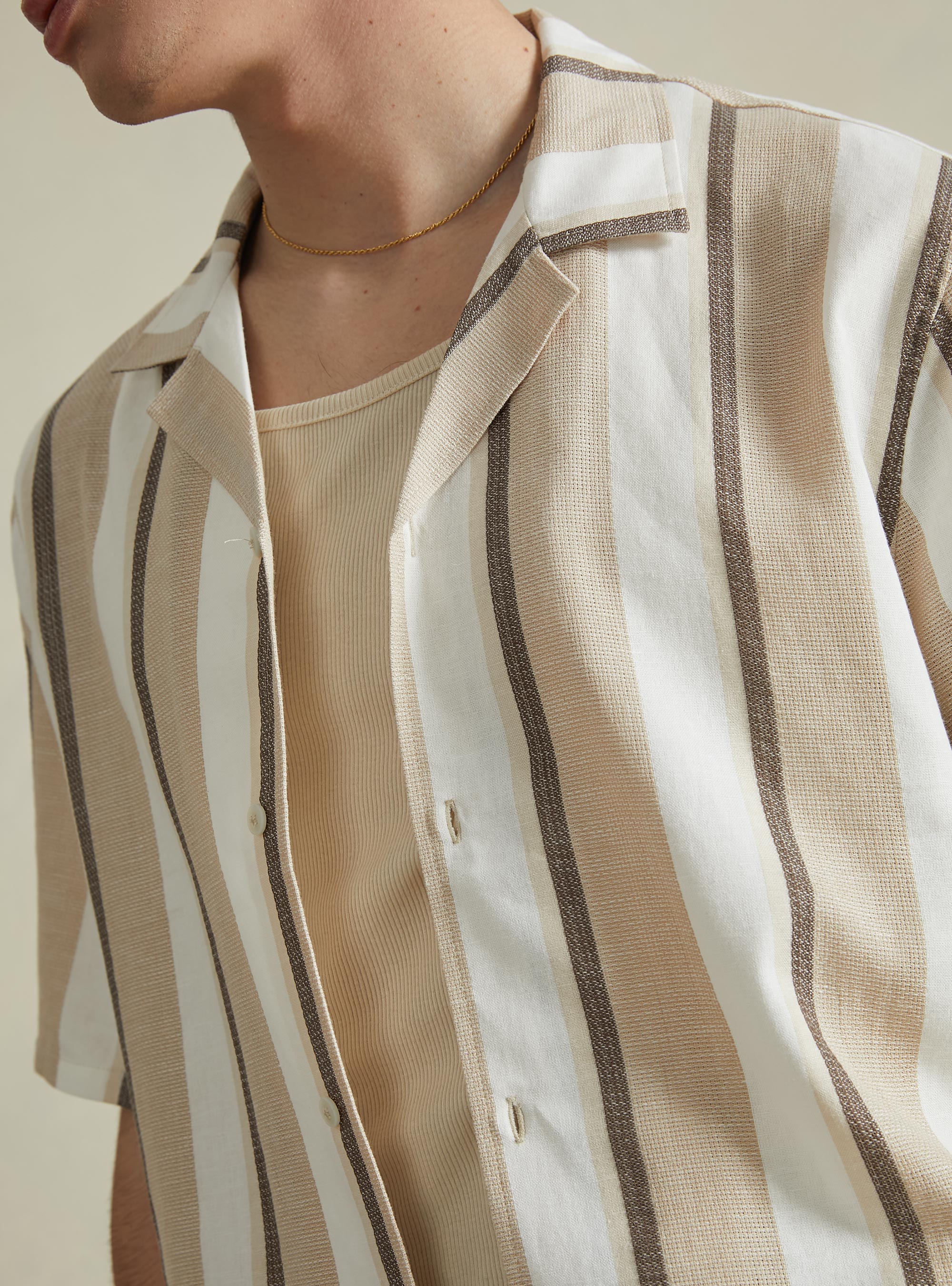 Linen blend striped shirt, BG2 BEIGE MEDIUM