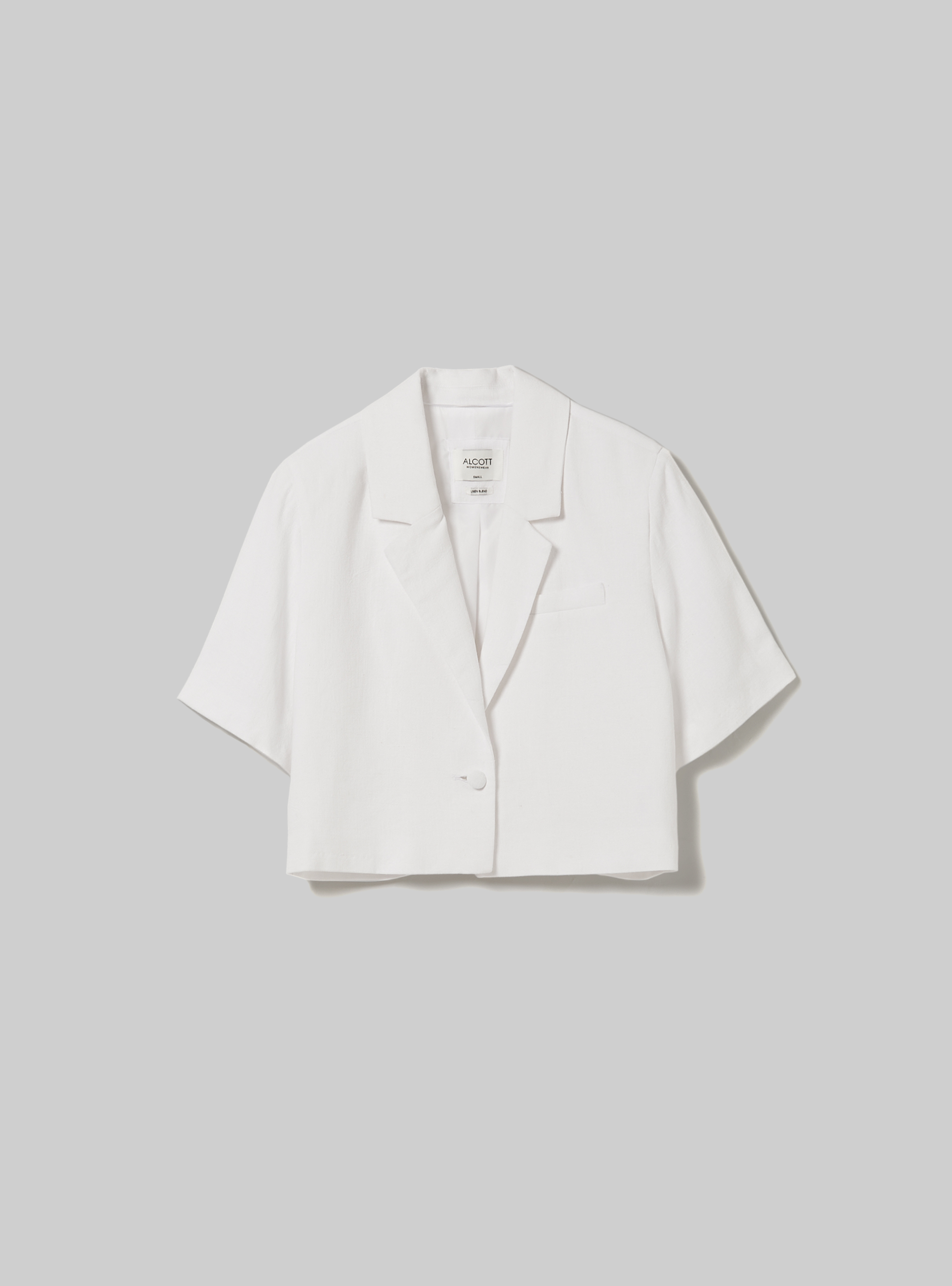 Linen blend cropped blazer, WH2 WHITE