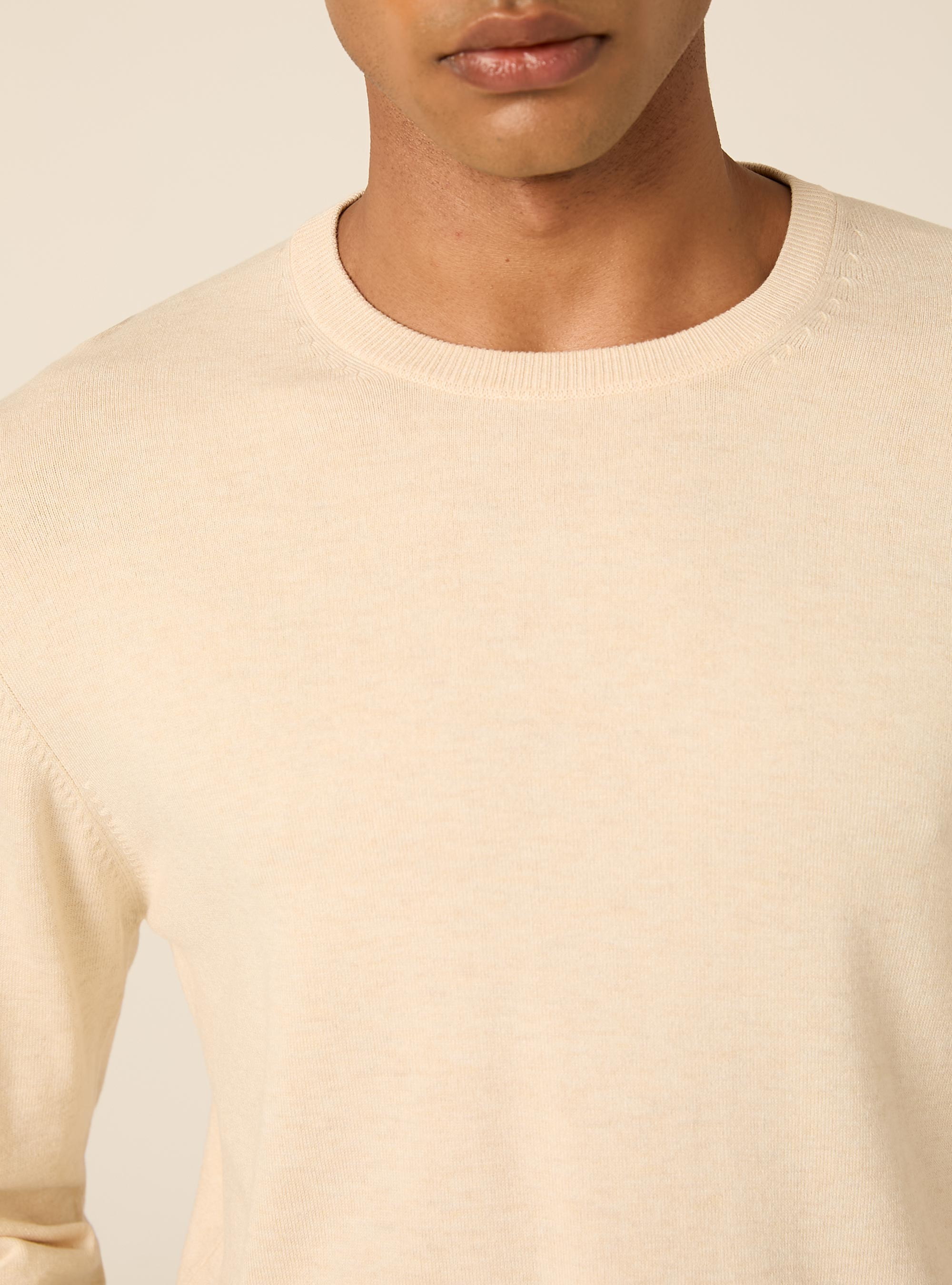 Pullover girocollo in viscosa, CREMA CHIARO MELANGE