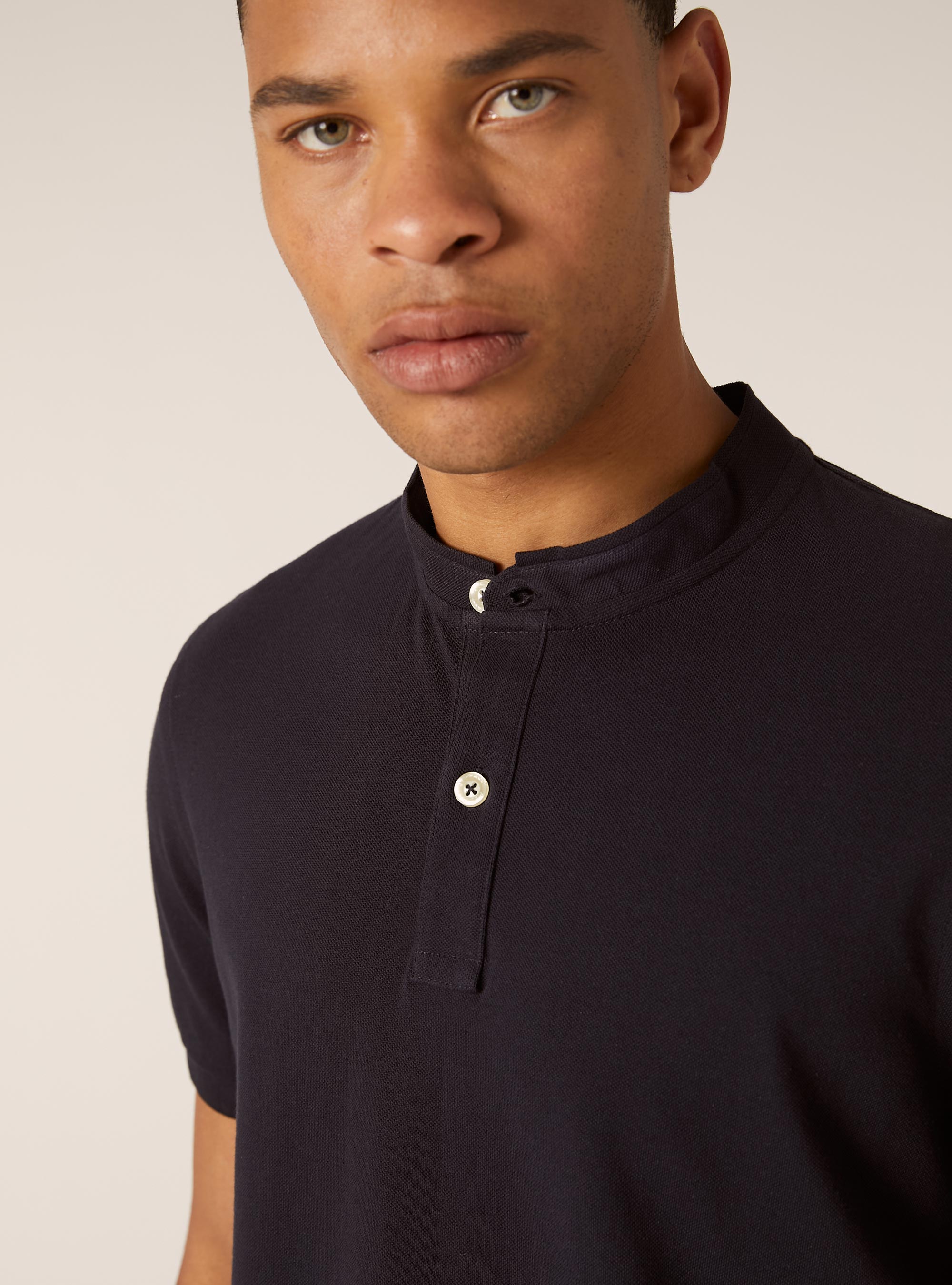 Cotton polo shirt with Korean collar, NA1 NAVY DARK