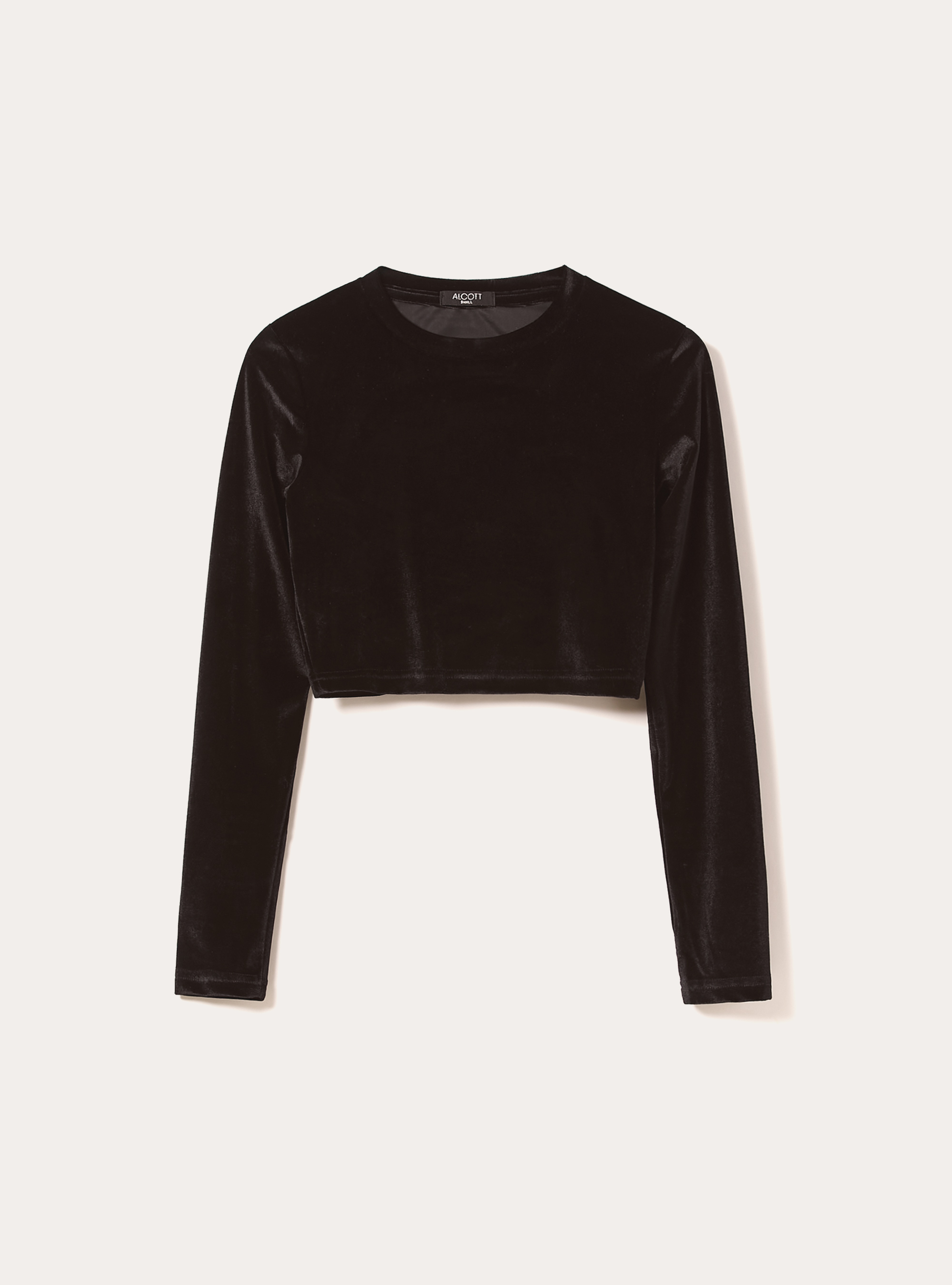 Maglia cropped in velluto con schiena scoperta, BK1 BLACK