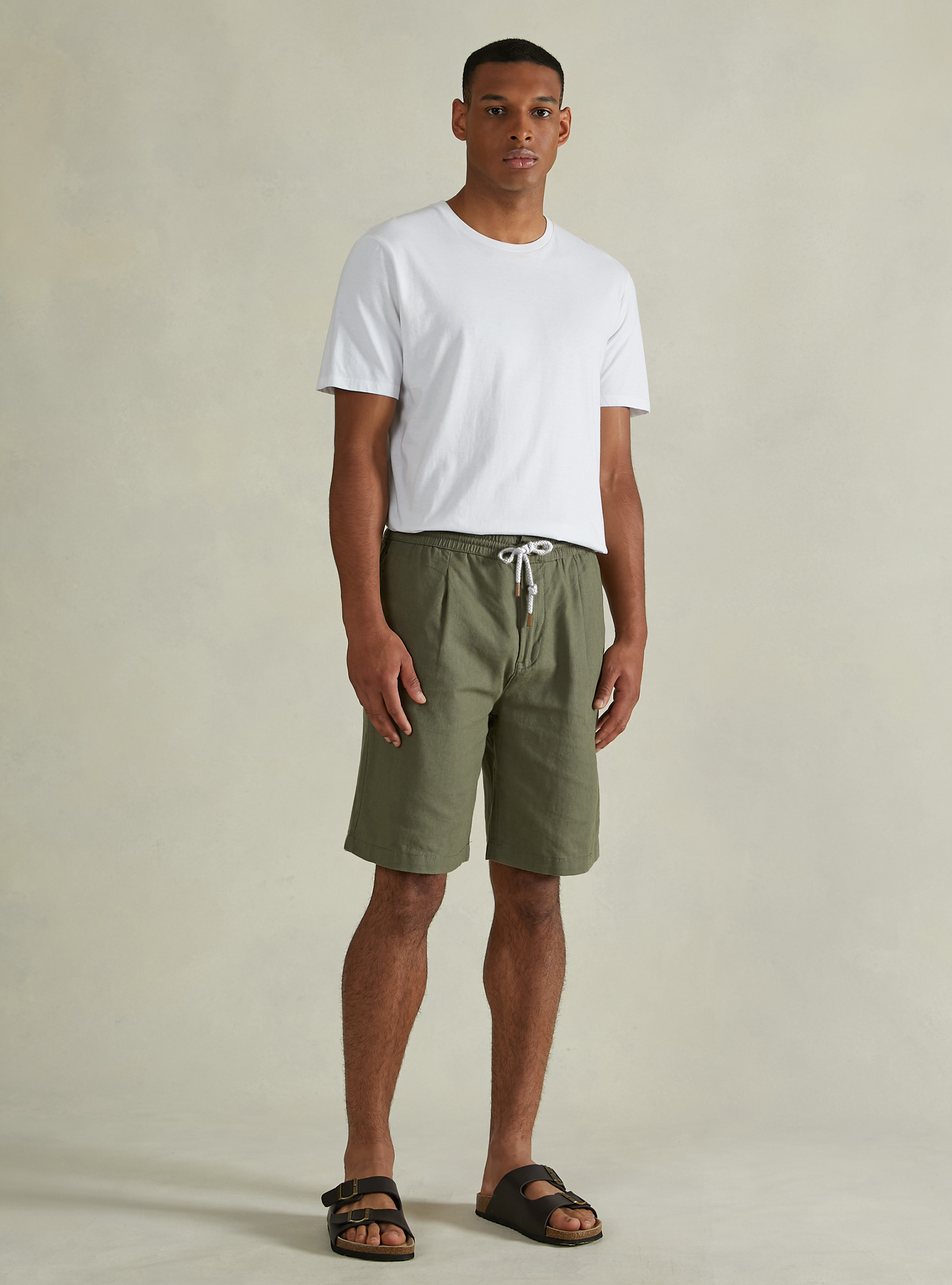 Linen Bermuda Shorts with Drawstring, KY2 KAKY MEDIUM