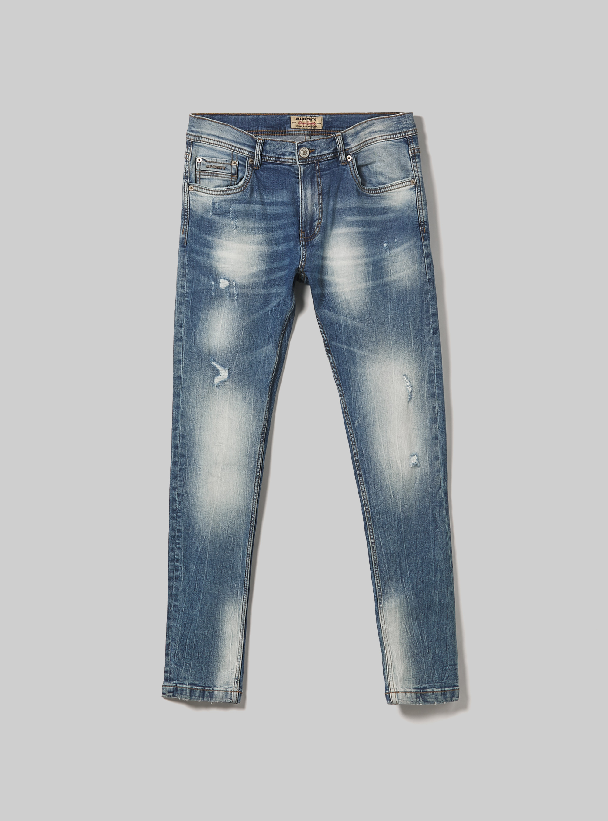 Super skinny jeans with breaks in stretch denim, D004 MEDIUM LIGHT BLUE