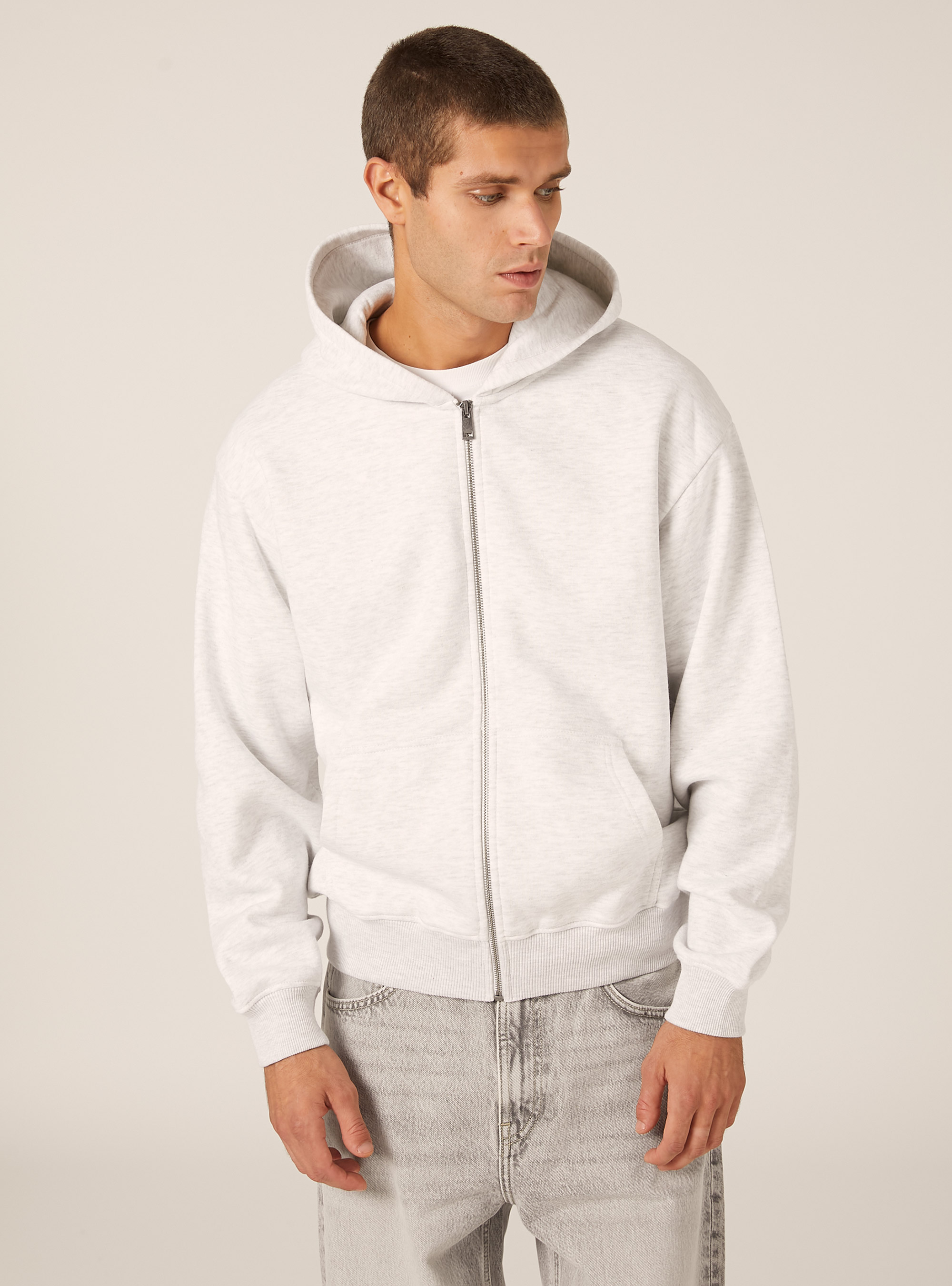 Boxy fit zip-up hoodie, MGY3 GREY MEL LIGHT