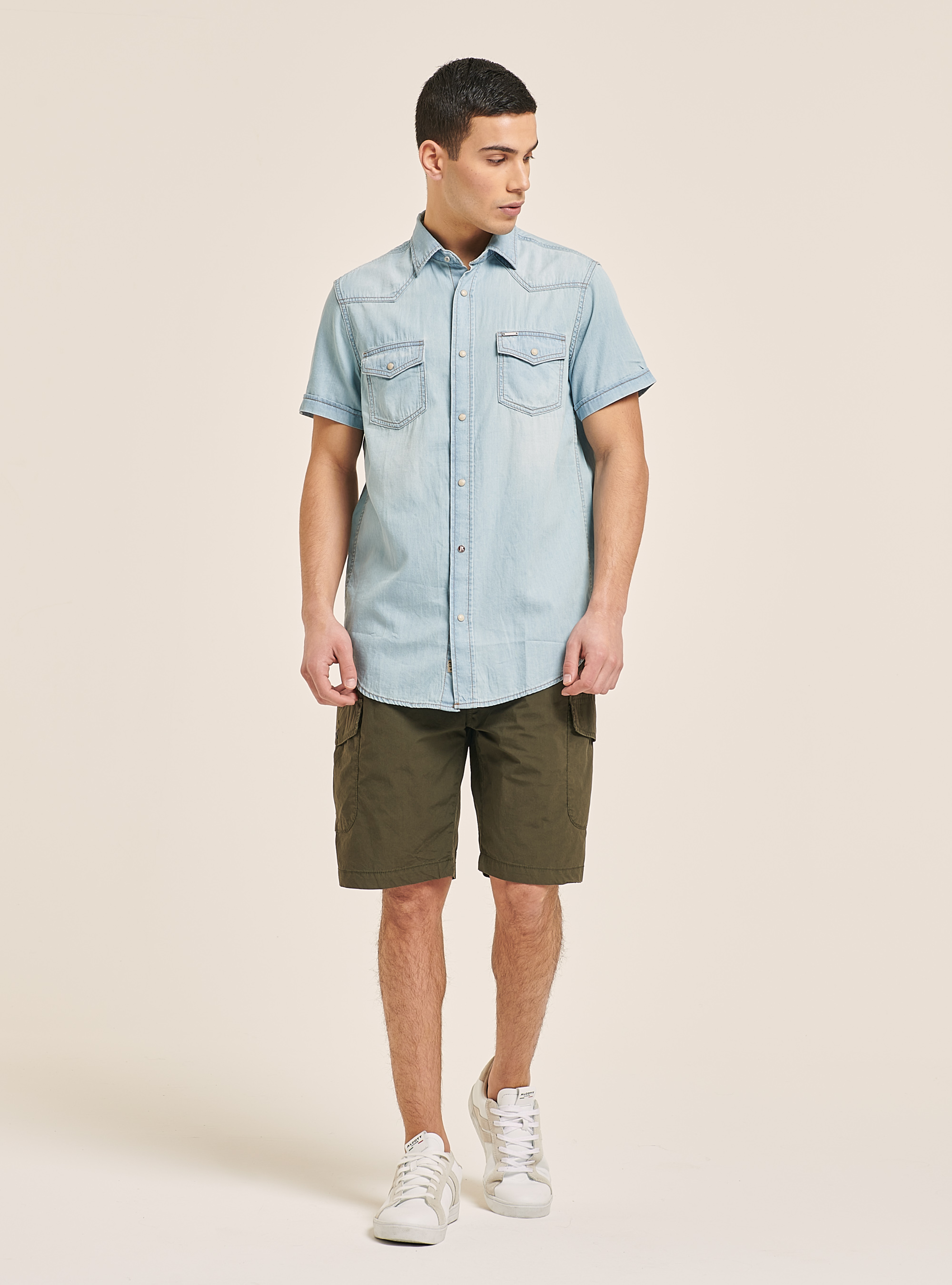 Cotton cargo bermuda with strap, C6594 KAKY