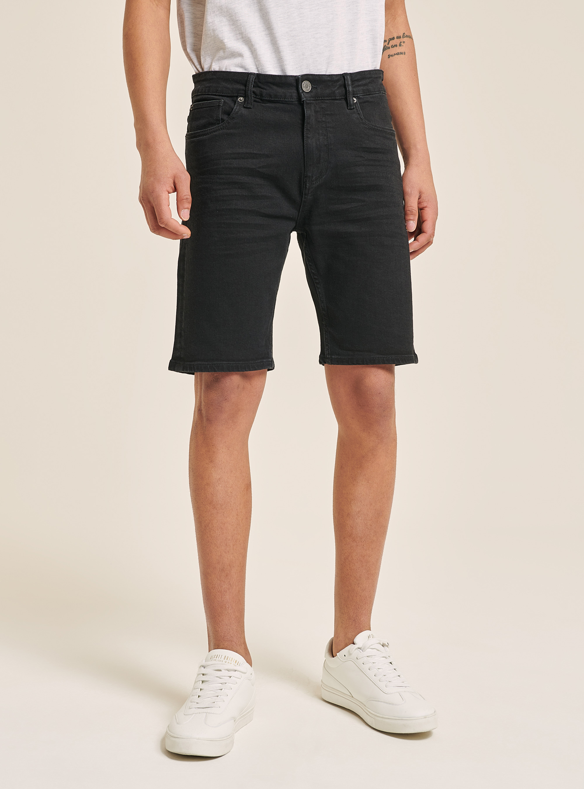Denim comfort fit bermuda shorts, BLACK