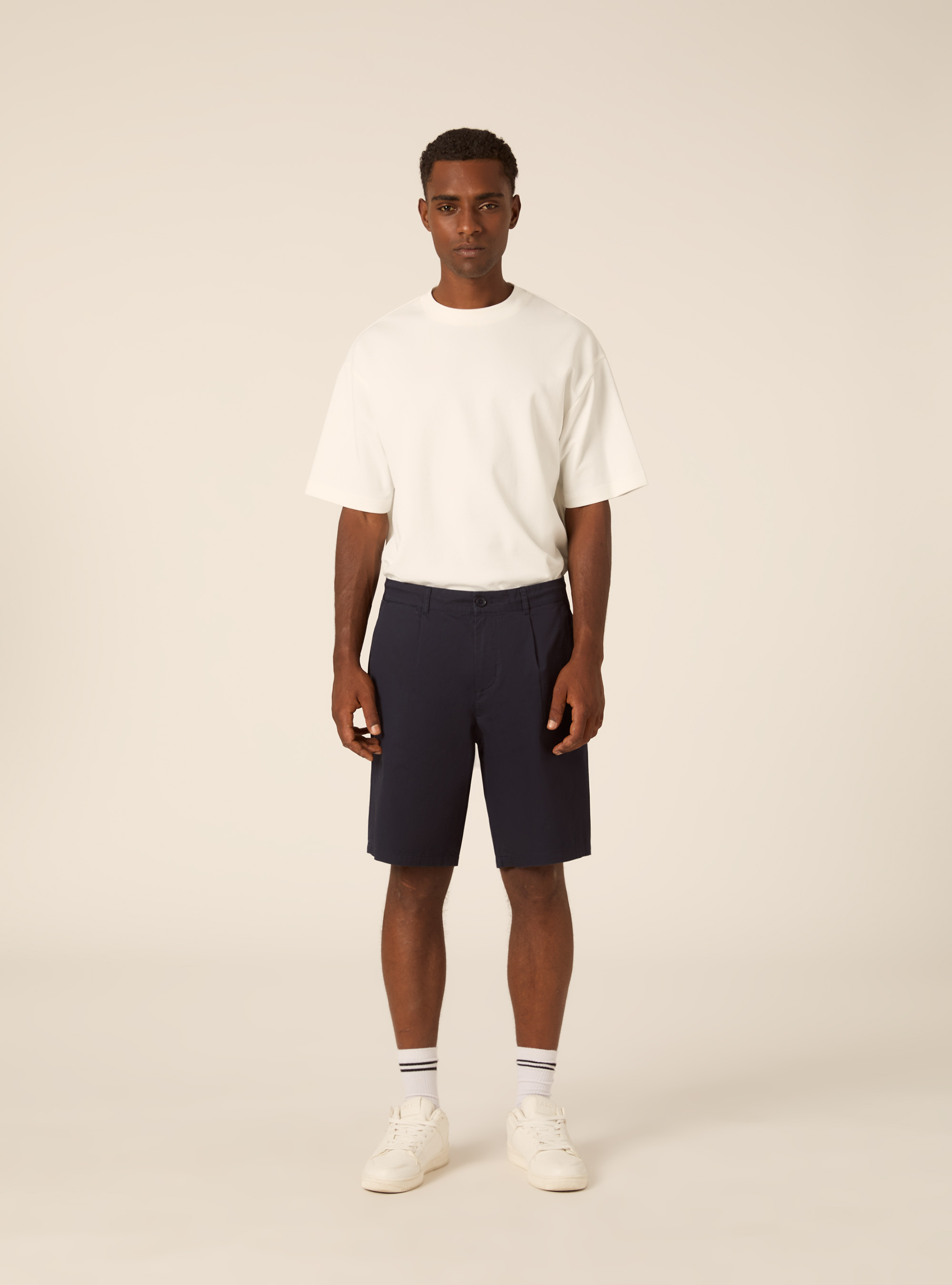 Regular Fit Pleated Chino Bermuda Shorts, BL1 BLUE DARK