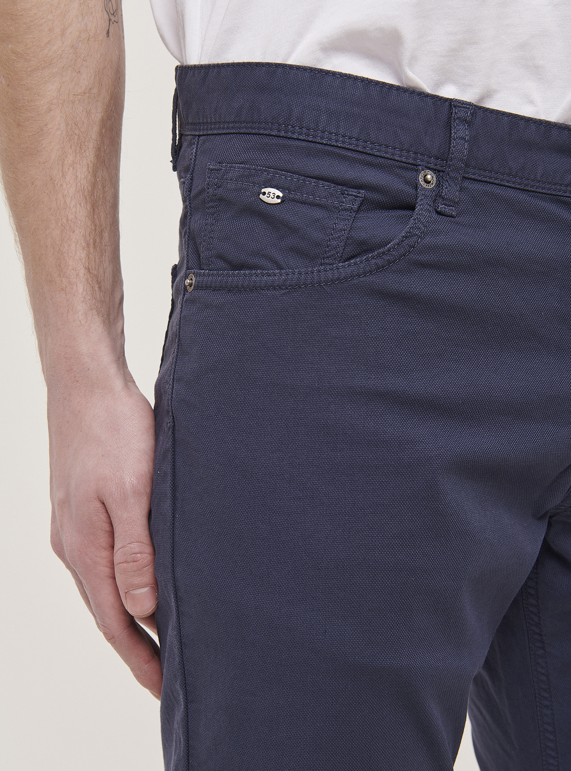 Pantalon slim en coton m&eacute;lang&eacute;, C218 BLUE NAVY