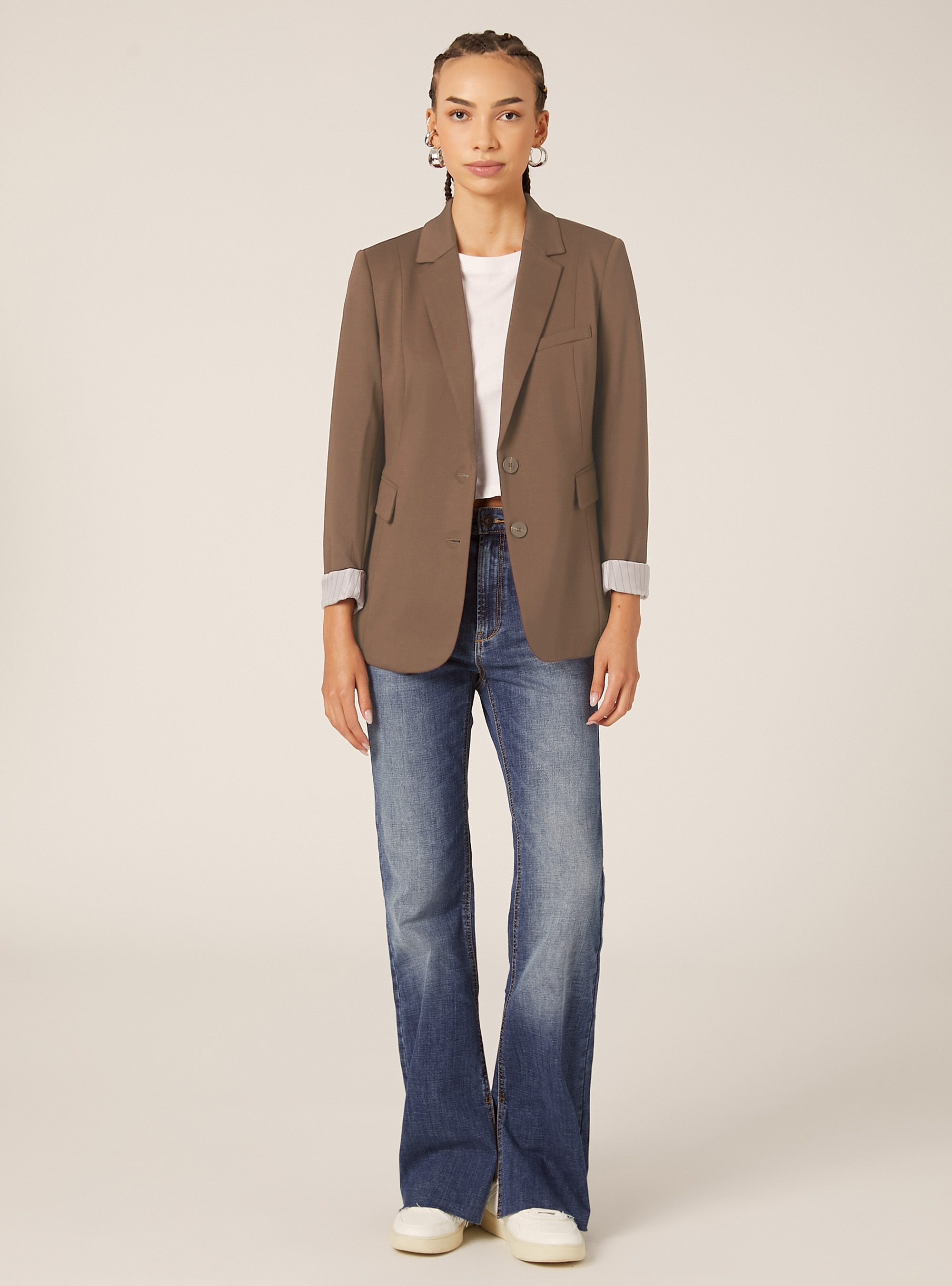 Blazer morbido in jersey, BR3 BROWN LIGHT