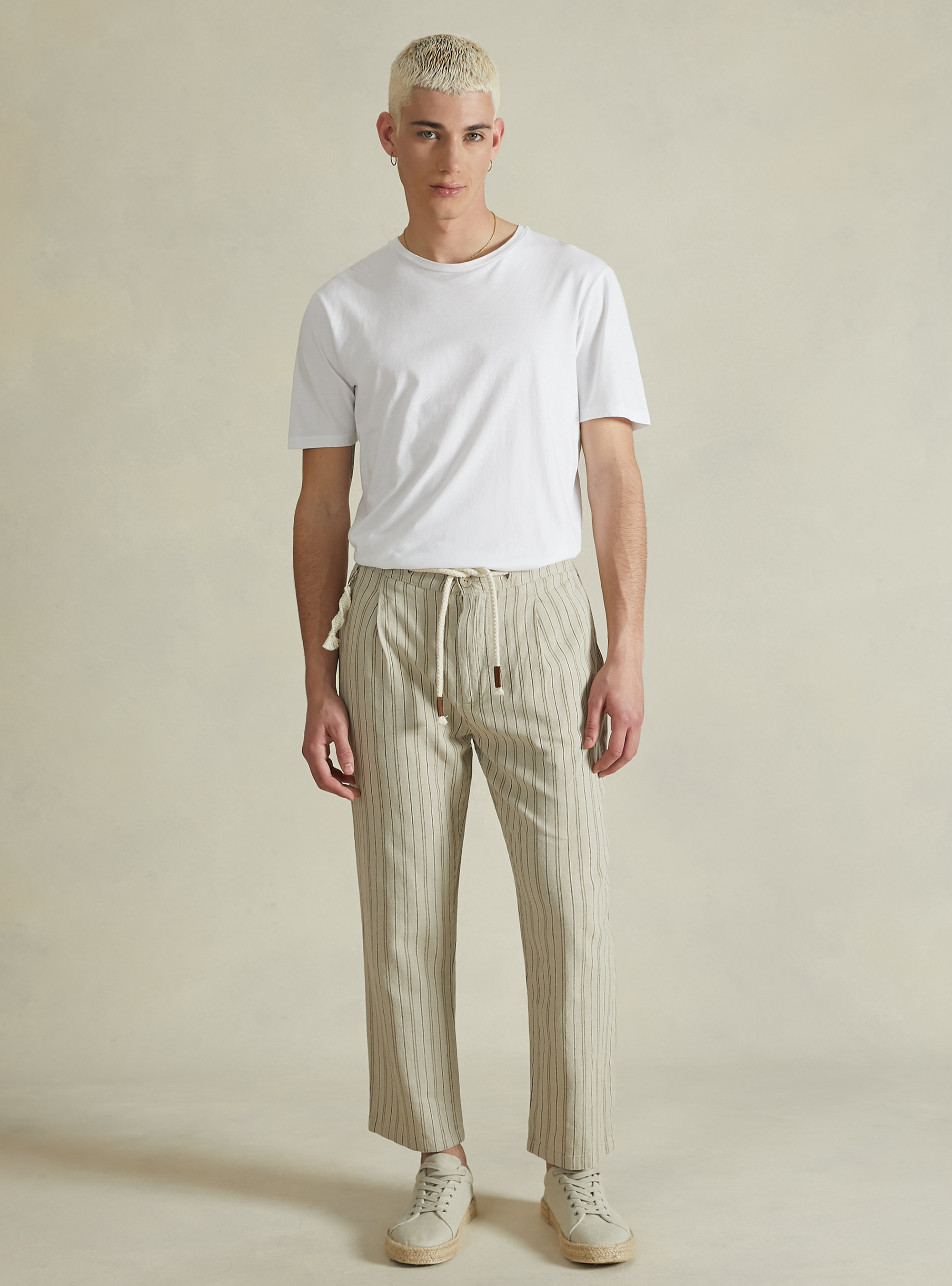 Gestreifte Jogginghose aus einer Leinenmischung, BG2 BEIGE MEDIUM