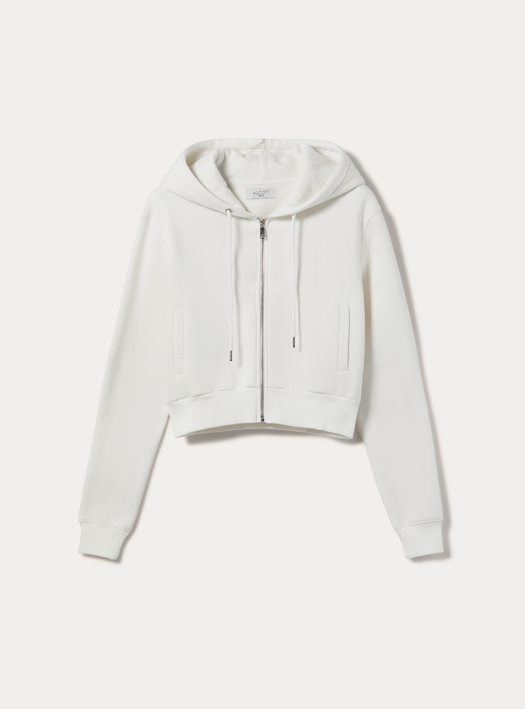 Cardigan felpa crop con cappuccio e tasche, WH2 WHITE