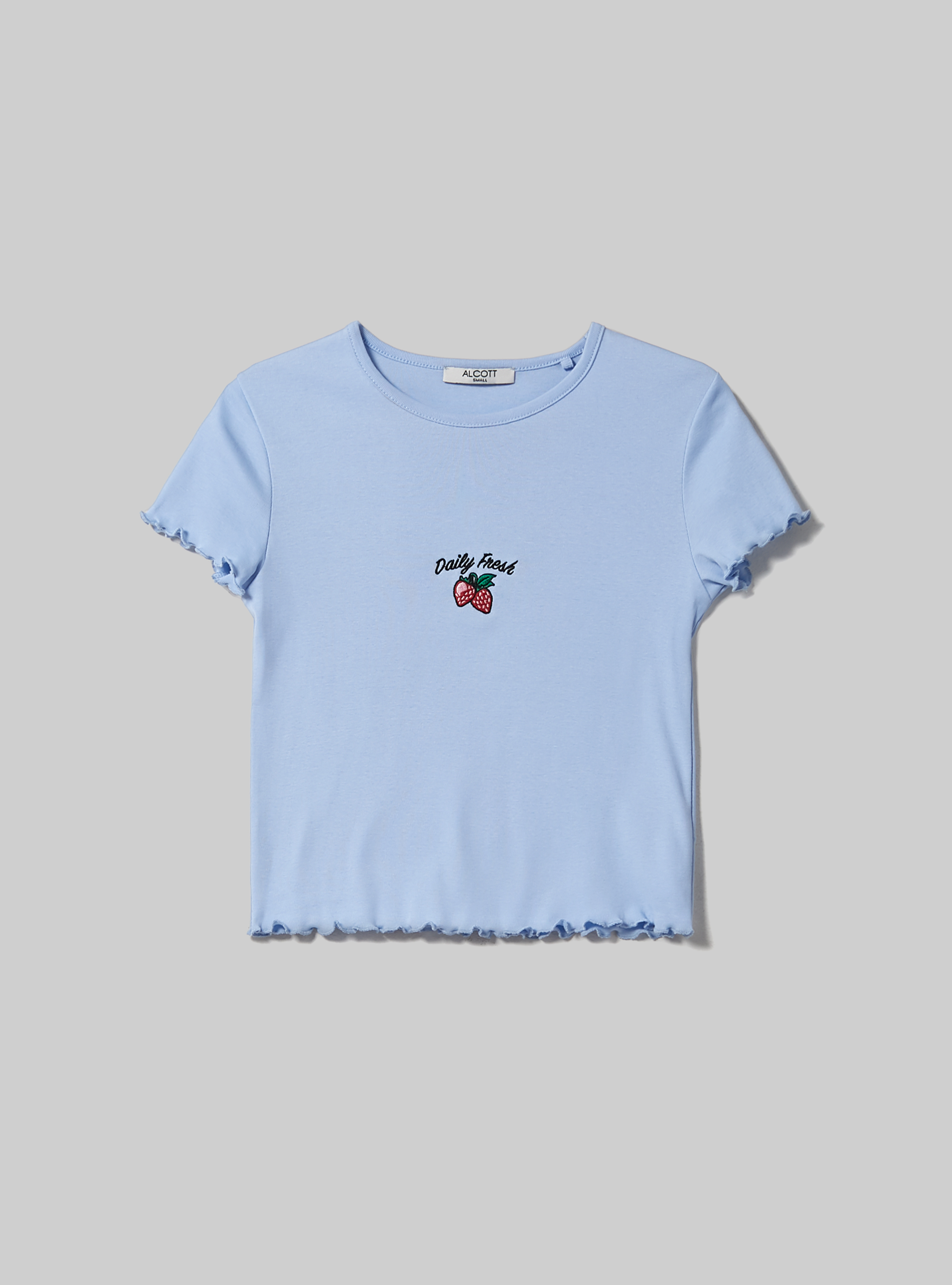 Cotton T-shirt with embroidery, C2285 AZZURRO